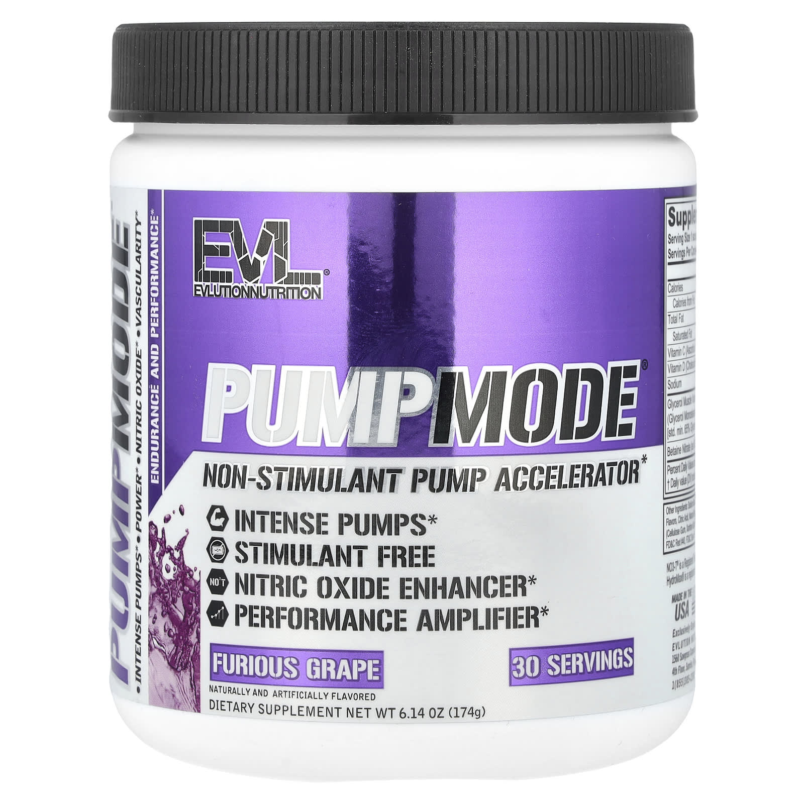 EVLution Nutrition PumpMode Non-Stimulant Pump Accelerator яростный виноград 174 г 614 унции 3590₽