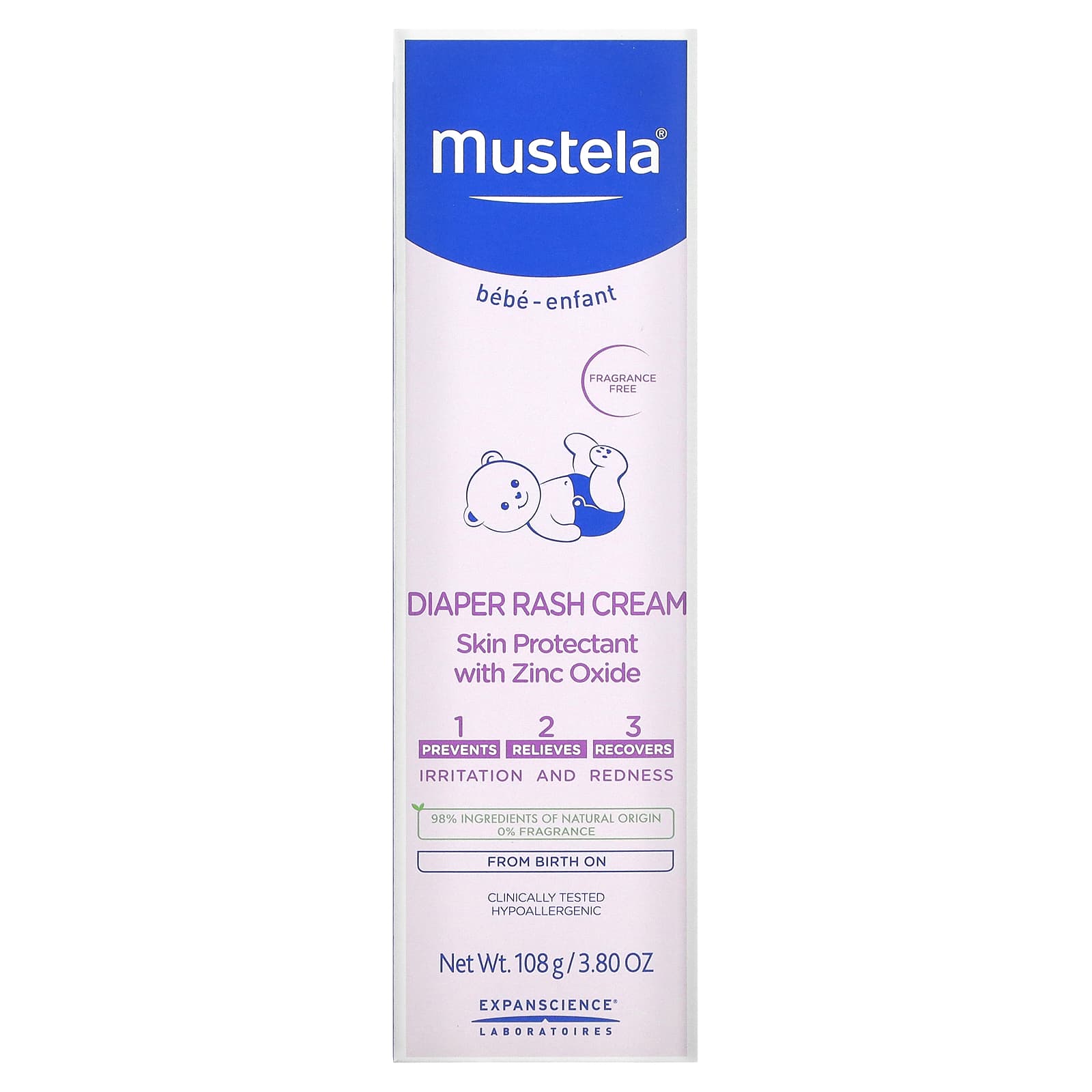 Mustela детский крем от опрелостей 1-2-3 без отдушек 108 г 380 унции 2390₽