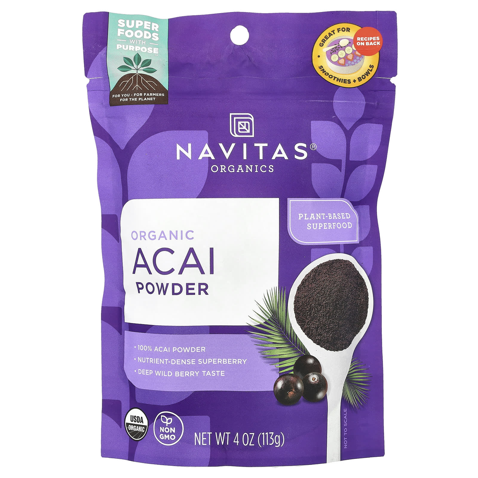 Navitas Organics Органический порошок асаи 113 г 4 унции 3390₽