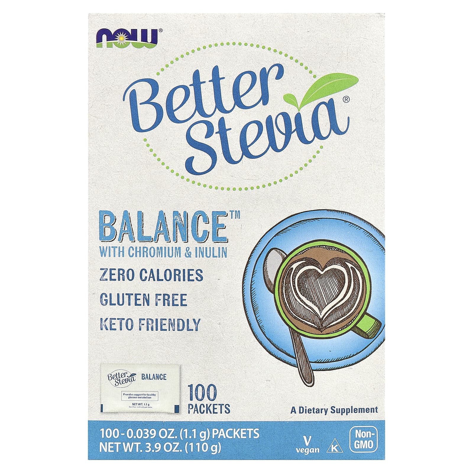 NOW Foods Better Stevia Balance с хромом и инулином 100 пакетиков по 11 г 1990₽