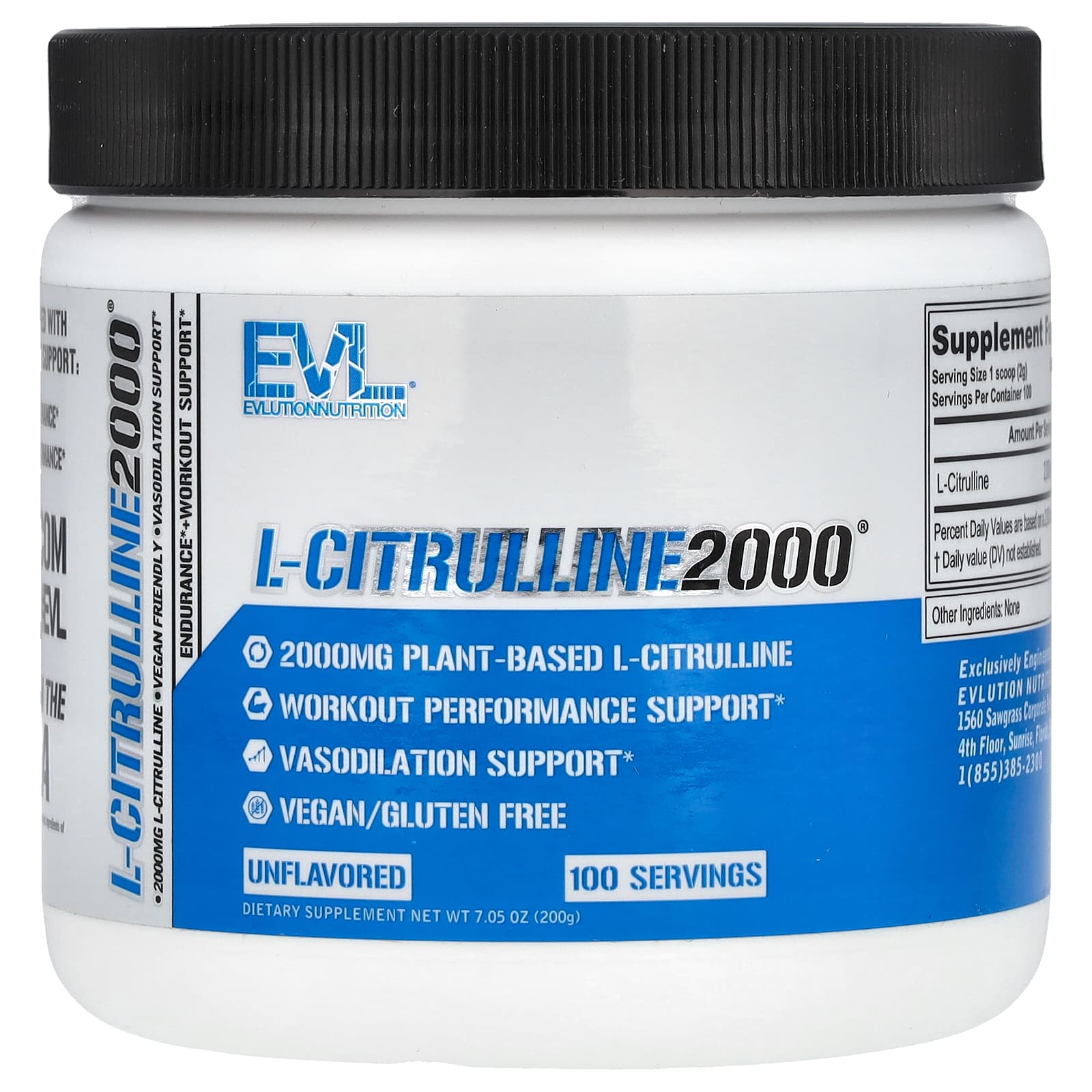 EVLution Nutrition L-Citrulline 2000 L-цитруллин без добавок 200 г 75 унции 2990₽