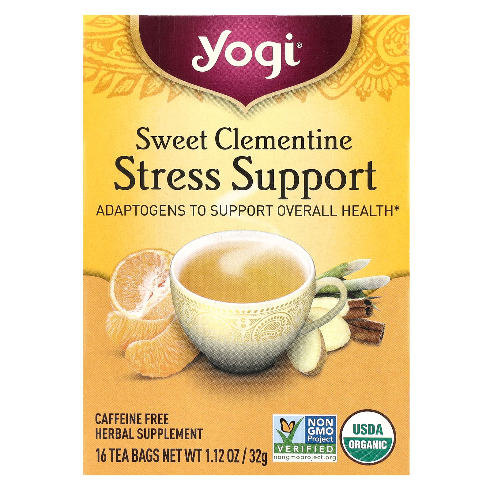 Yogi Tea поддержка при стрессе сладкий клементин без кофеина 16 чайных пакетиков 32 г 112 унции 1590₽