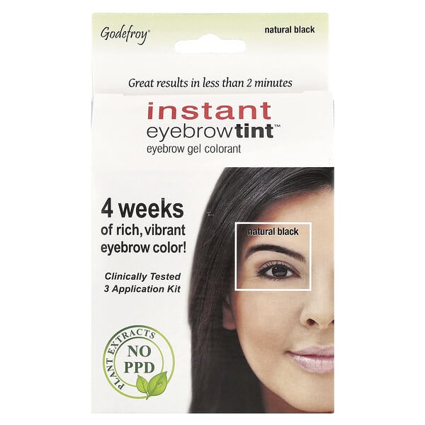 Godefroy, Мгновенный оттенок для бровей, Natural Black, 3 комплекта для нанесения