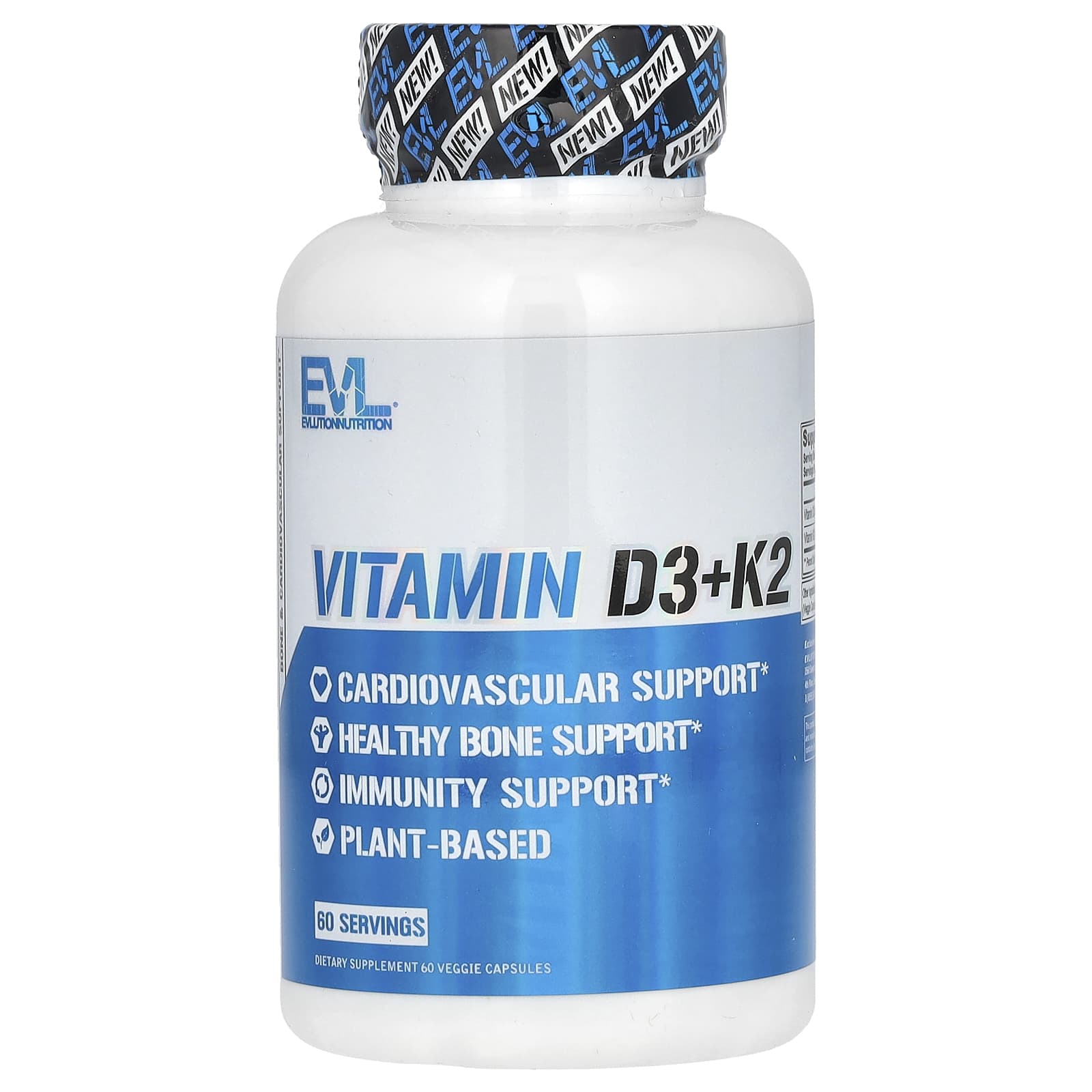 EVLution Nutrition, витамины D3 и К2, 60 вегетарианских капсул