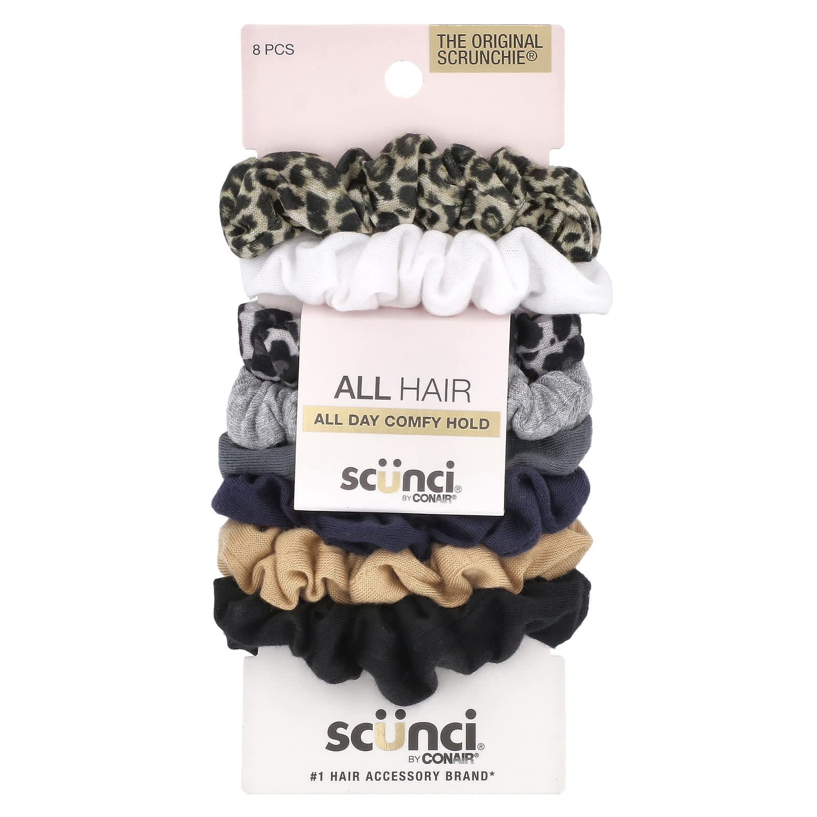 Scunci, Мини-резинки для волос No Damage, Mini Scrunchies, разные цвета (деним), 8 штук