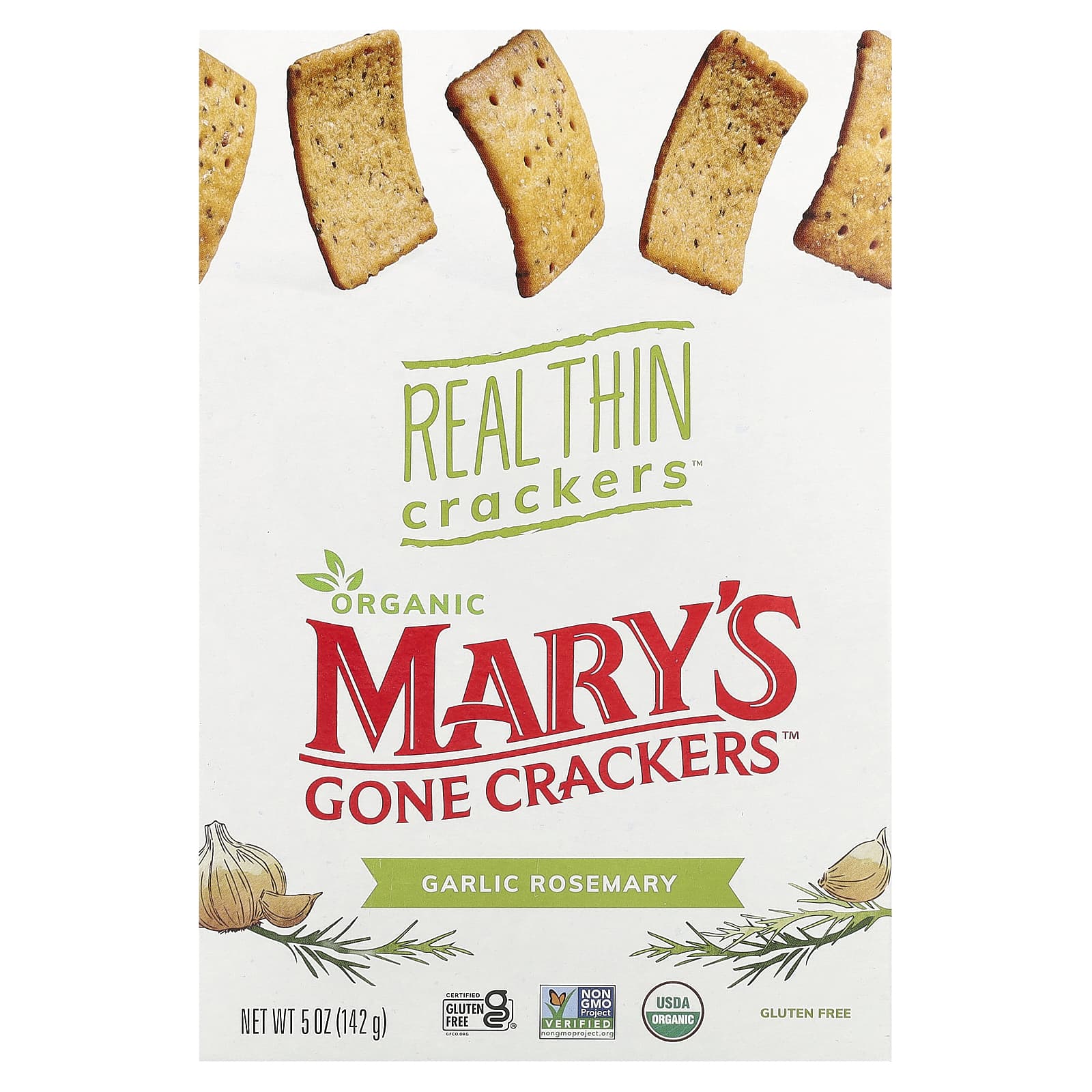 Marys Gone Crackers Organic Real Thin Crackers чеснок и розмарин 142 г 5 унций 1490₽