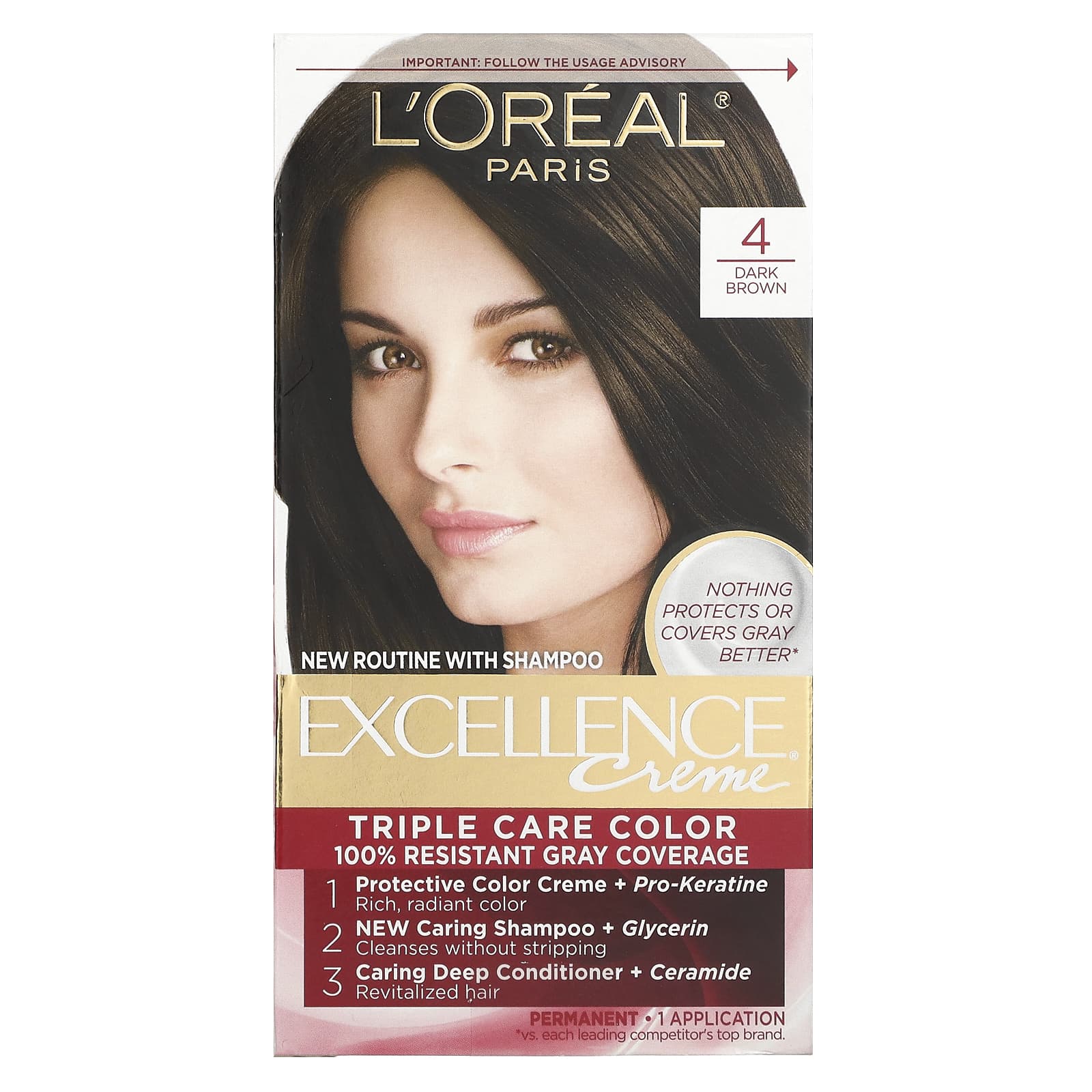 LOral Excellence Creme Triple Care Color 4 оттенка темно-коричневого 1 нанесение 2890₽