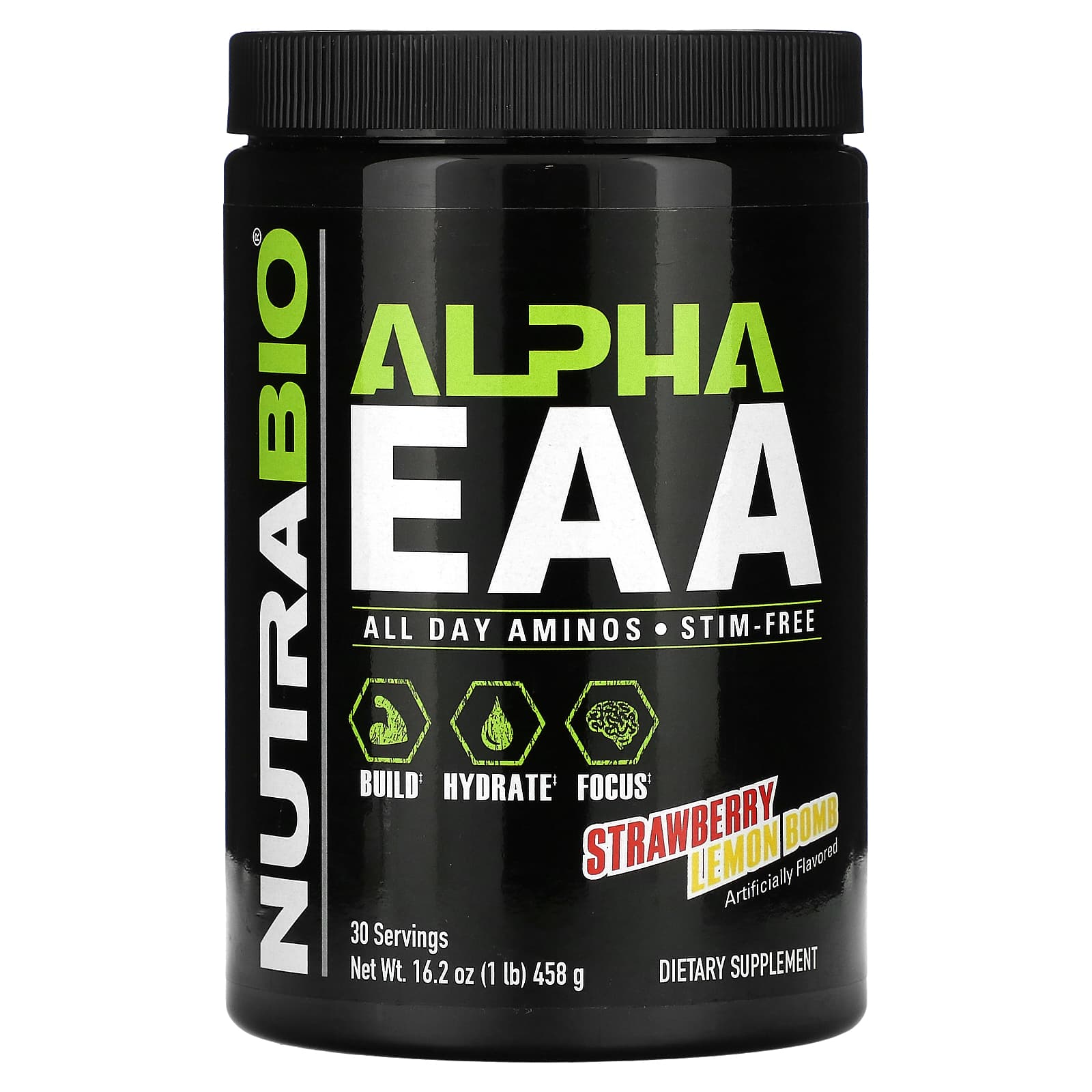 NutraBio Alpha EAA незаменимые аминокислоты со вкусом клубники и лимона 458 г 1 фунт 7590₽