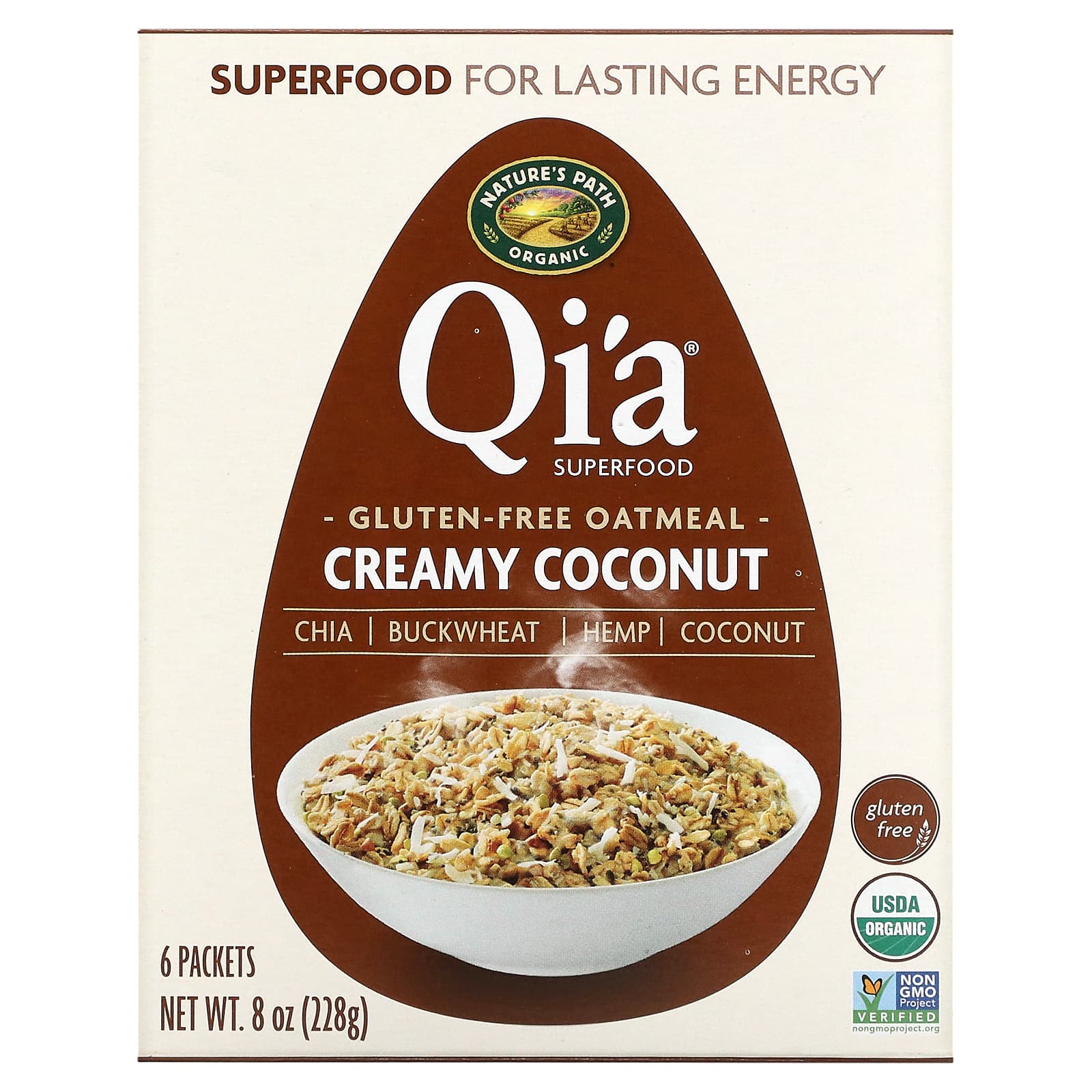 Natures Path Qia Superfood овсяная каша кокос со сливками 6 пакетиков 228 г 8 унций 1790₽
