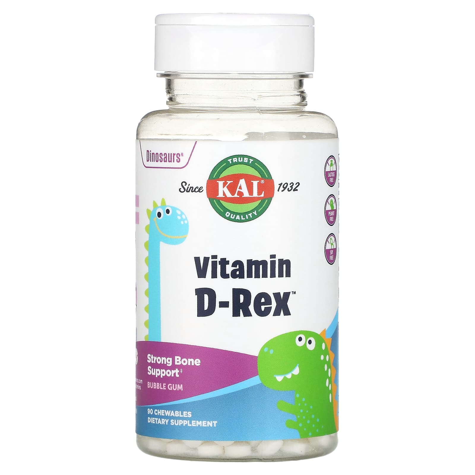 KAL Dinosaurs Vitamin D-Rex витамин D3 со вкусом жевательной резинки 90 жевательных таблеток 1890₽
