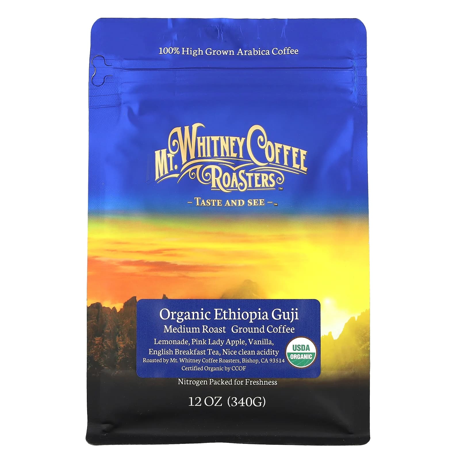 Mt. Whitney Coffee Roasters, Organic Ethiopia Guji, молотый кофе, средней обжарки, 340 г (12 унций)