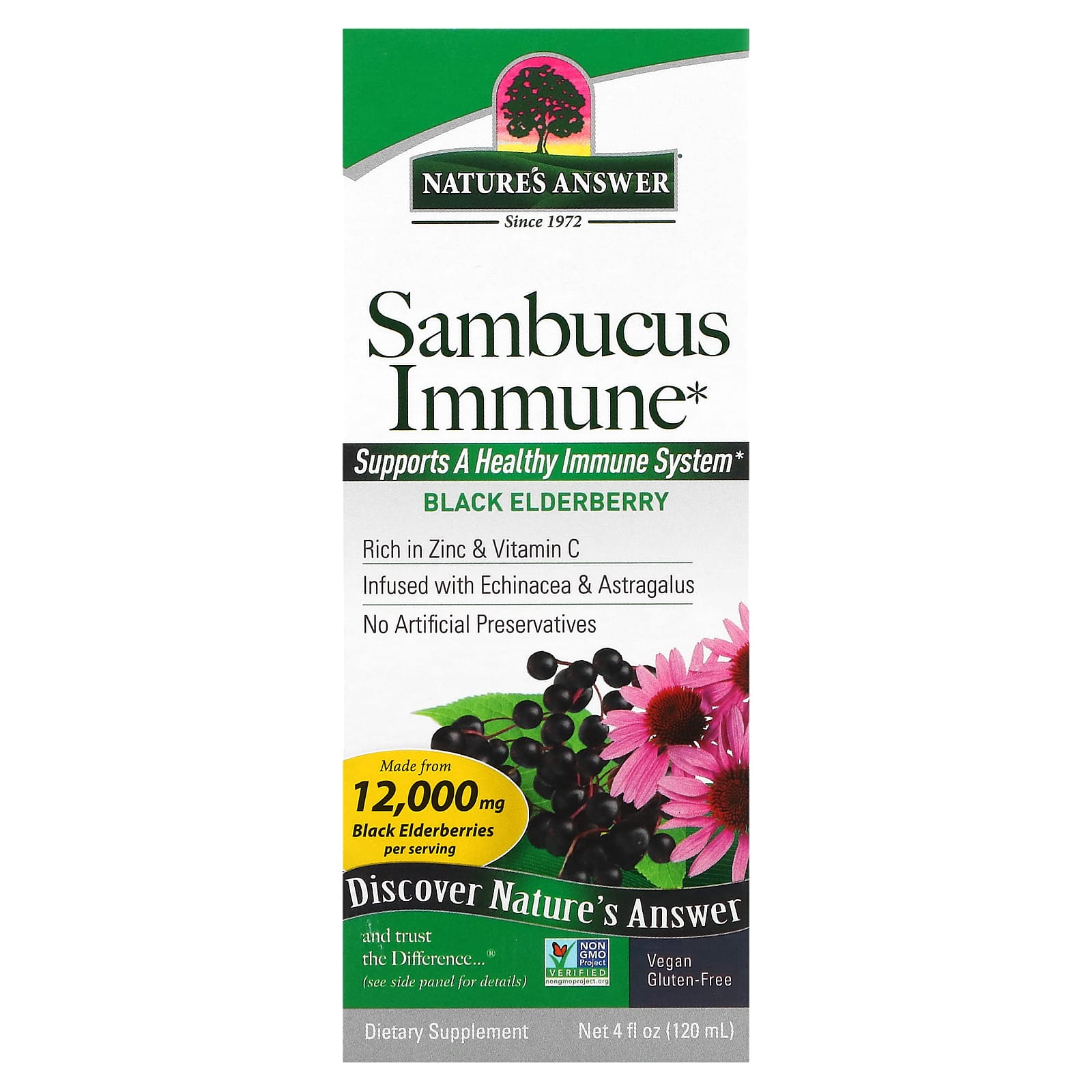 Natures Answer Sambucus Immune настой эхинацеи и астрагала 12 000 мг 120 мл 4 жидких унции 2290₽