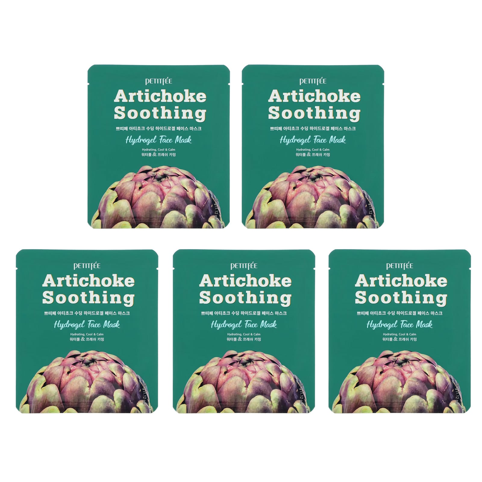 Petitfee Artichoke Soothing успокаивающая гидрогелевая маска для лица с артишоком 5 шт по 32 г 112 унции 2190₽