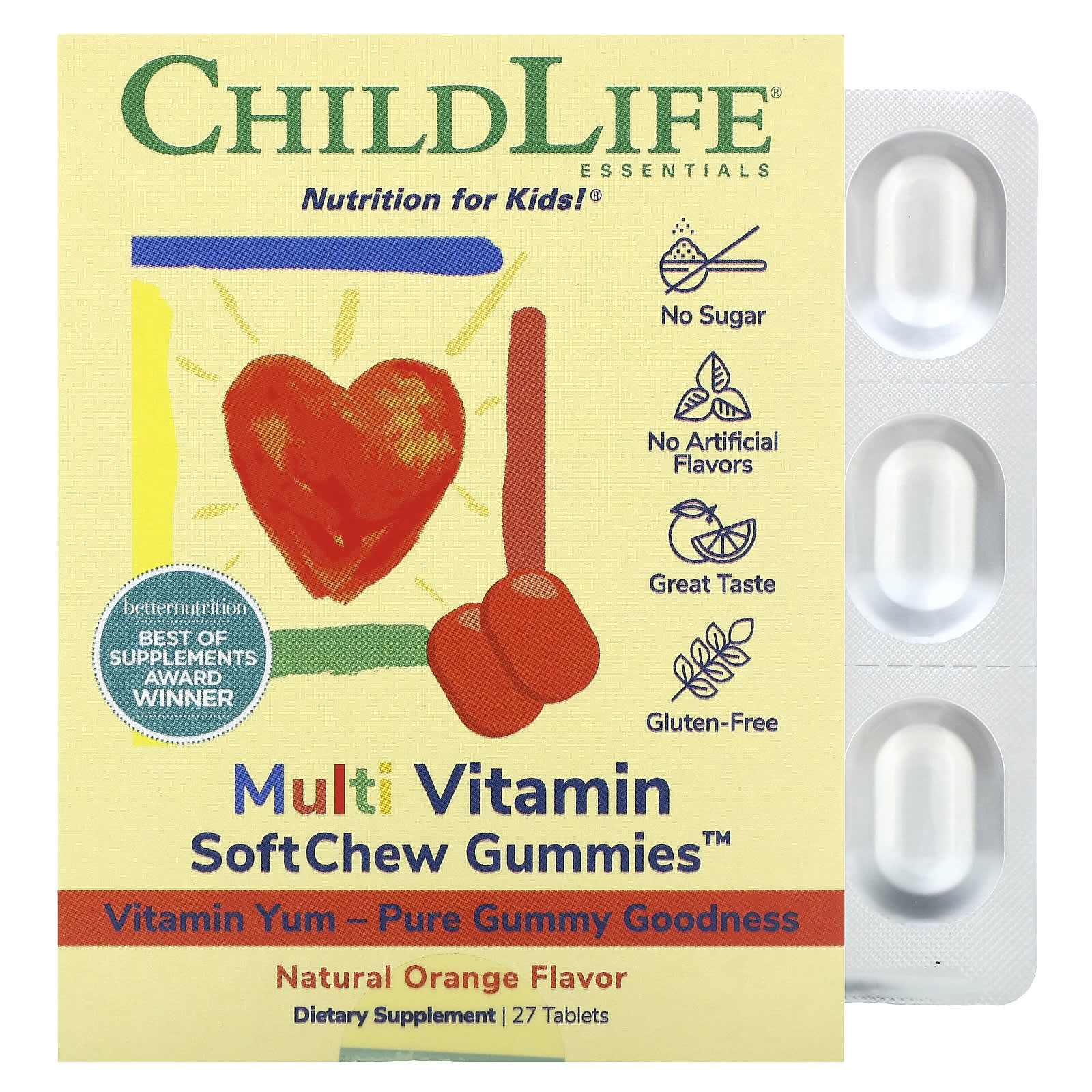 ChildLife Essentials SoftChew Gummies мультивитаминный комплекс со вкусом натурального апельсина 27 таблеток 2990₽