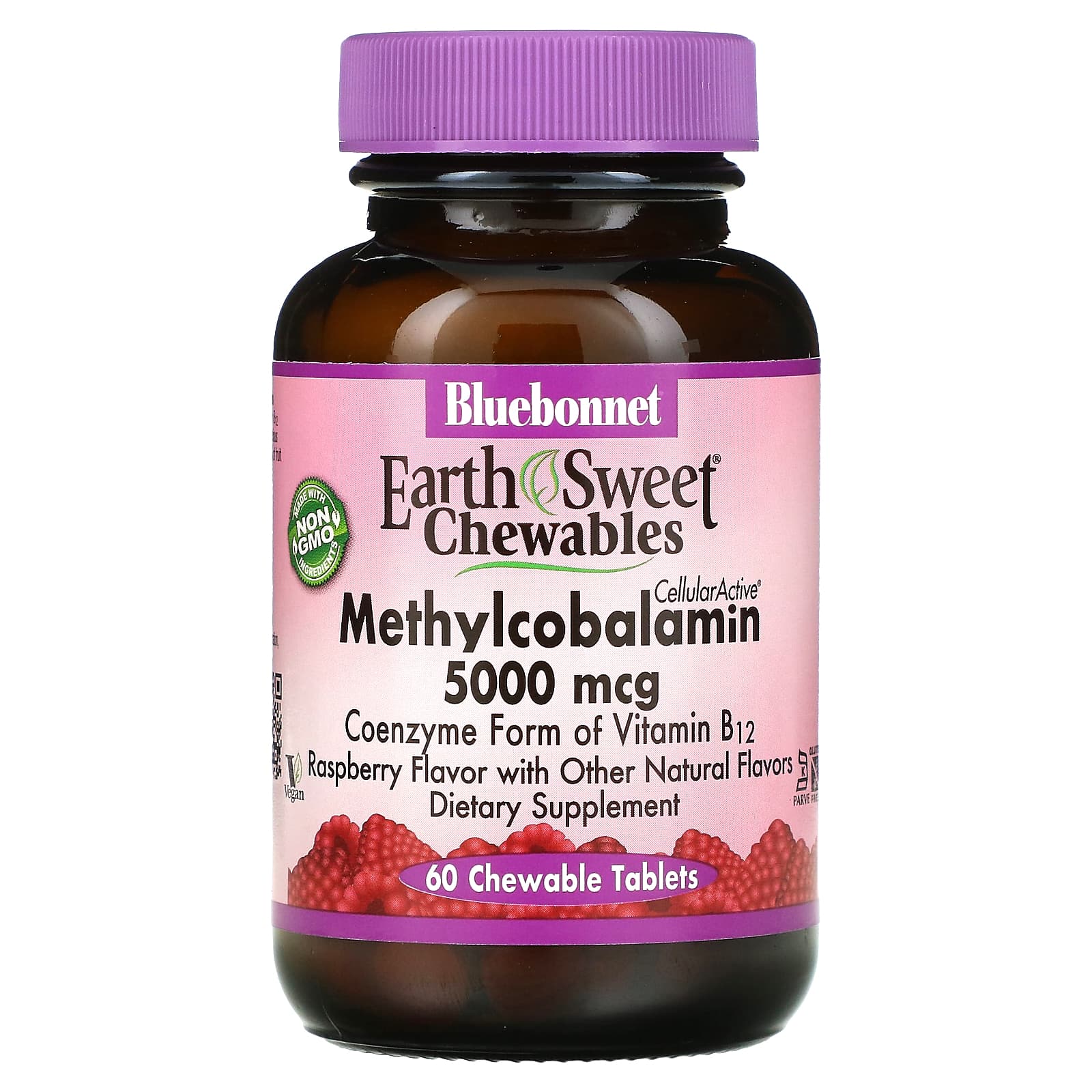 Bluebonnet Nutrition EarthSweet жевательные таблетки CellularActive метилкобаламин малиновый вкус 5000 мкг 60 жевательных таблеток 4590₽