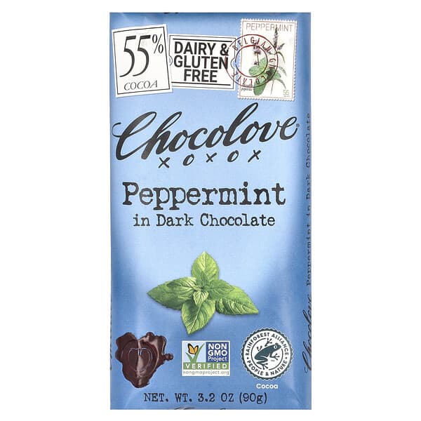 Chocolove, черный шоколад с перечной мятой, 55% какао, 90 г (3,2 унции)