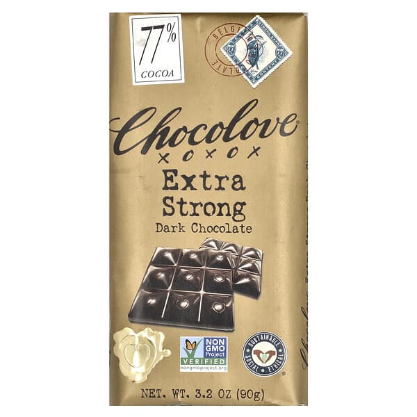 Chocolove, экстрагорький черный шоколад, 77 какао, 90 г (3,2 унции)
