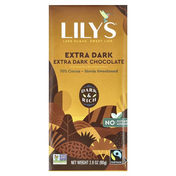 Lily's Sweets, Плитка темного шоколада с 70% какао, экстра темный, 80 г (2,8 унции)