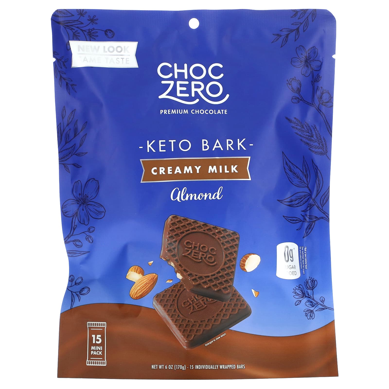 ChocZero Keto Bark молочный шоколад с миндалем без добавления сахара 15 шт 170 г 6 унций 1890₽