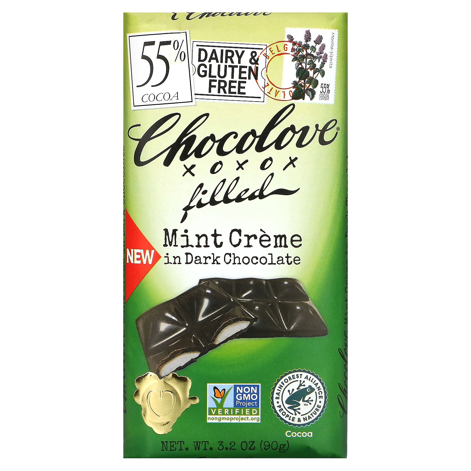 Chocolove, темный шоколад с кремовой мятной начинкой, 55% какао, 90 г (3,2 унции)