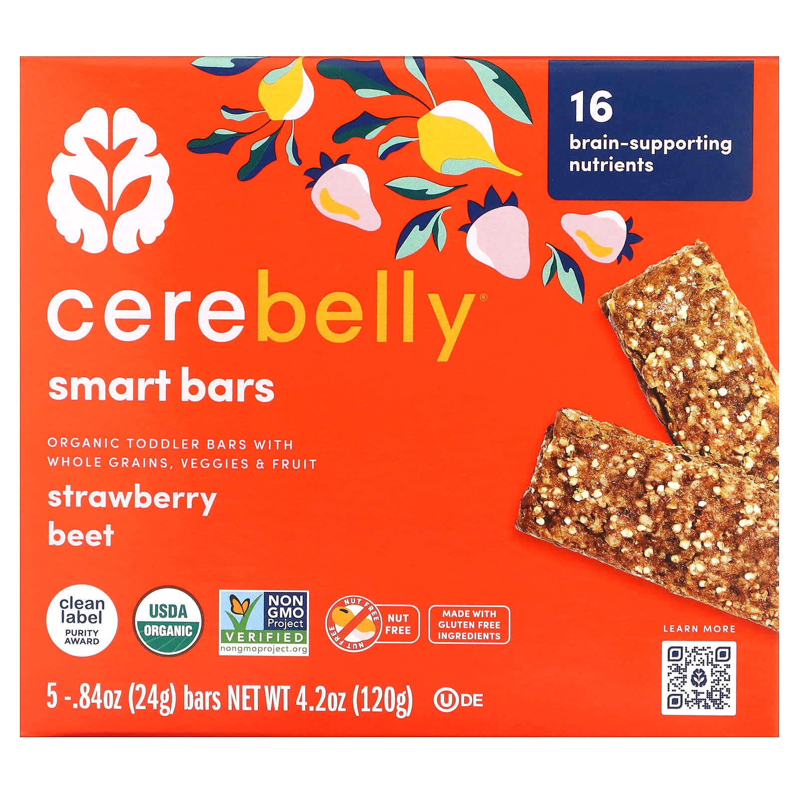 Cerebelly Smart Bars Organic Toddler Bars Strawberry Beet 5 Bars 084 oz 24 g Each 1690₽