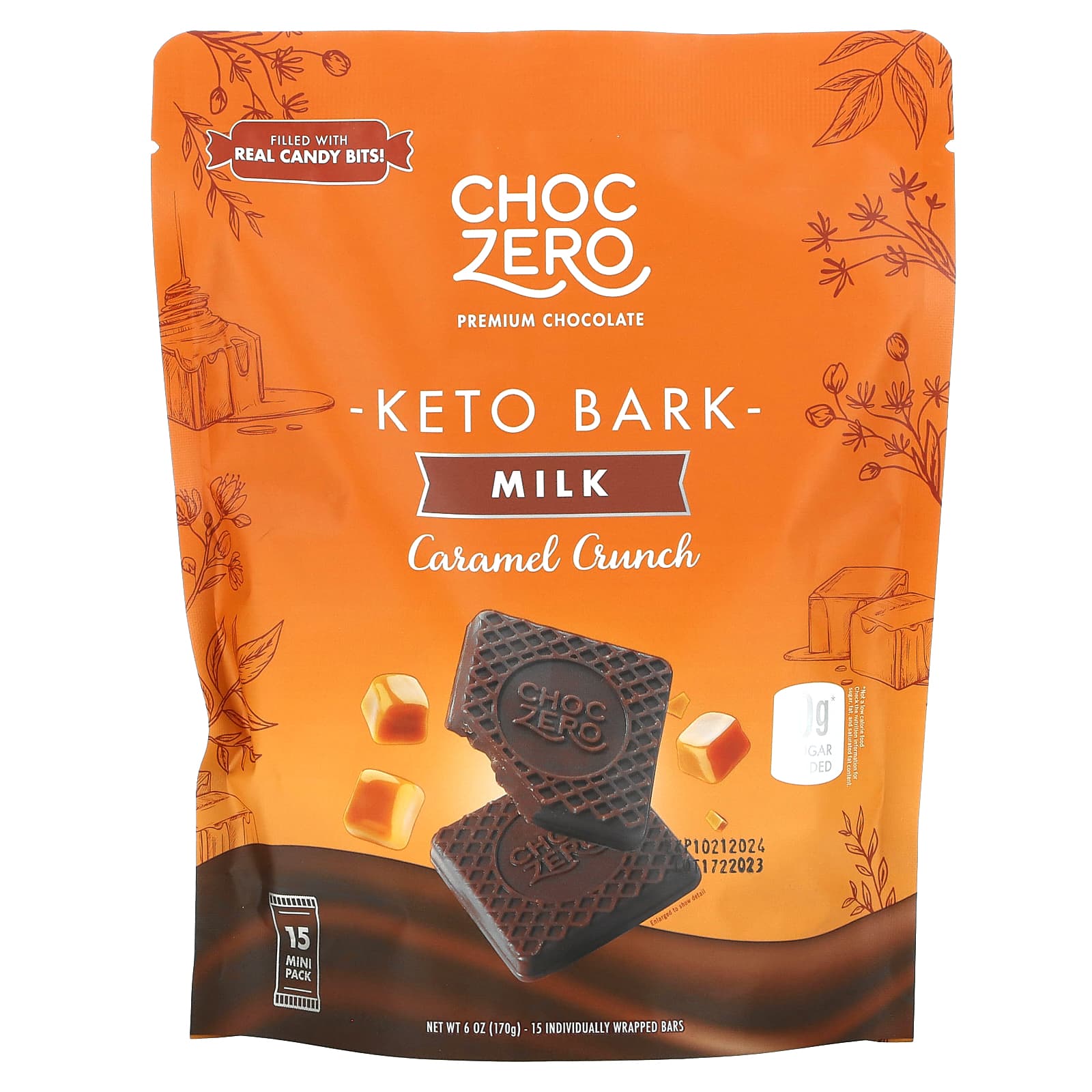 ChocZero Keto Bark молочный шоколад хрустящая карамель 15 мини-упаковок 170 г 6 унций 1890₽