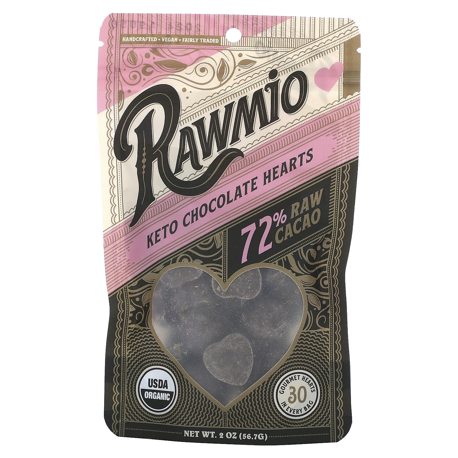 Rawmio Keto Chocolate Hearts 72 сырого какао 567 г 2 унции 1690₽