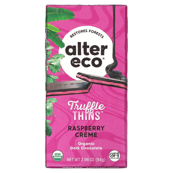 Alter Eco, Trumble Thins, органический темный шоколад, малиновый крем, 84 г (2,96 унции)