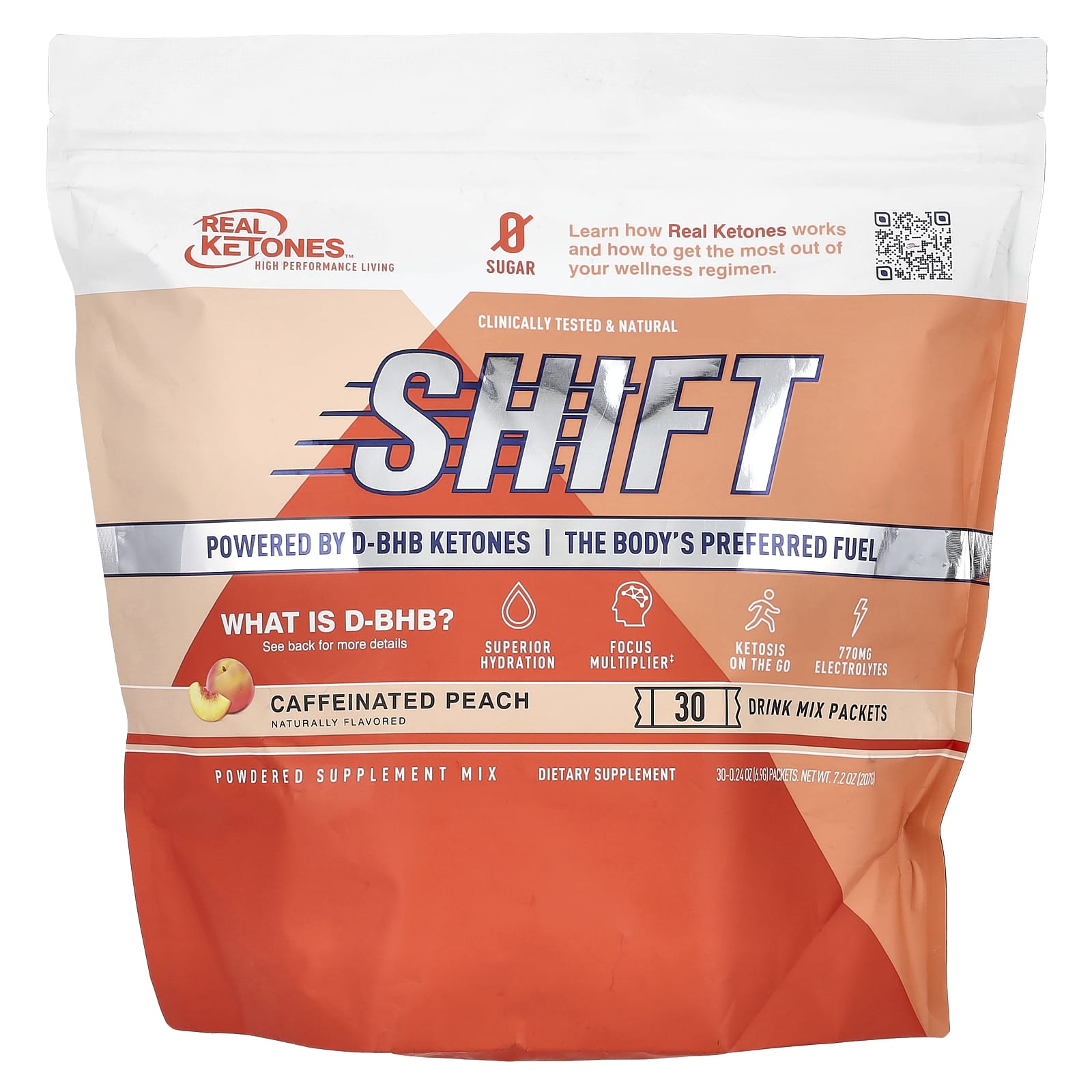 Real Ketones Shift персик с кофеином 30 пакетиков смеси для приготовления напитка 69 г 024 унции 11390₽