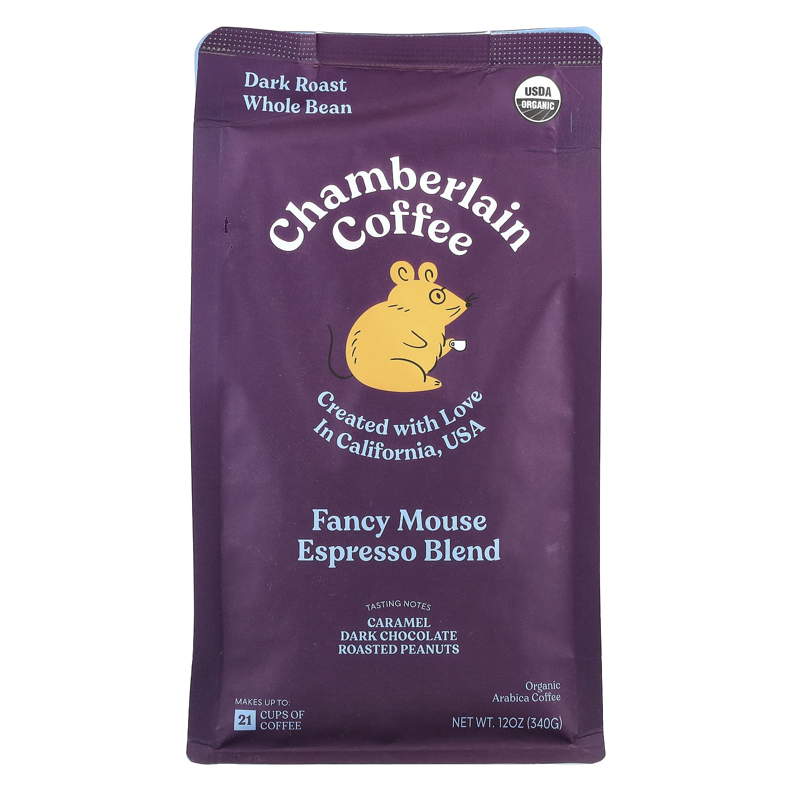 Chamberlain Coffee, Fancy Mouse Espresso Blend, цельные бобы, темная обжарка, 340 г (12 унций)
