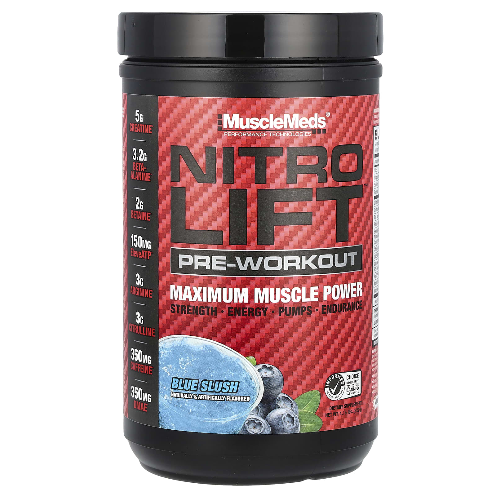 MuscleMeds Nitro Lift предтренировочный комплекс синяя слякоть 522 г 115 фунта 4590₽