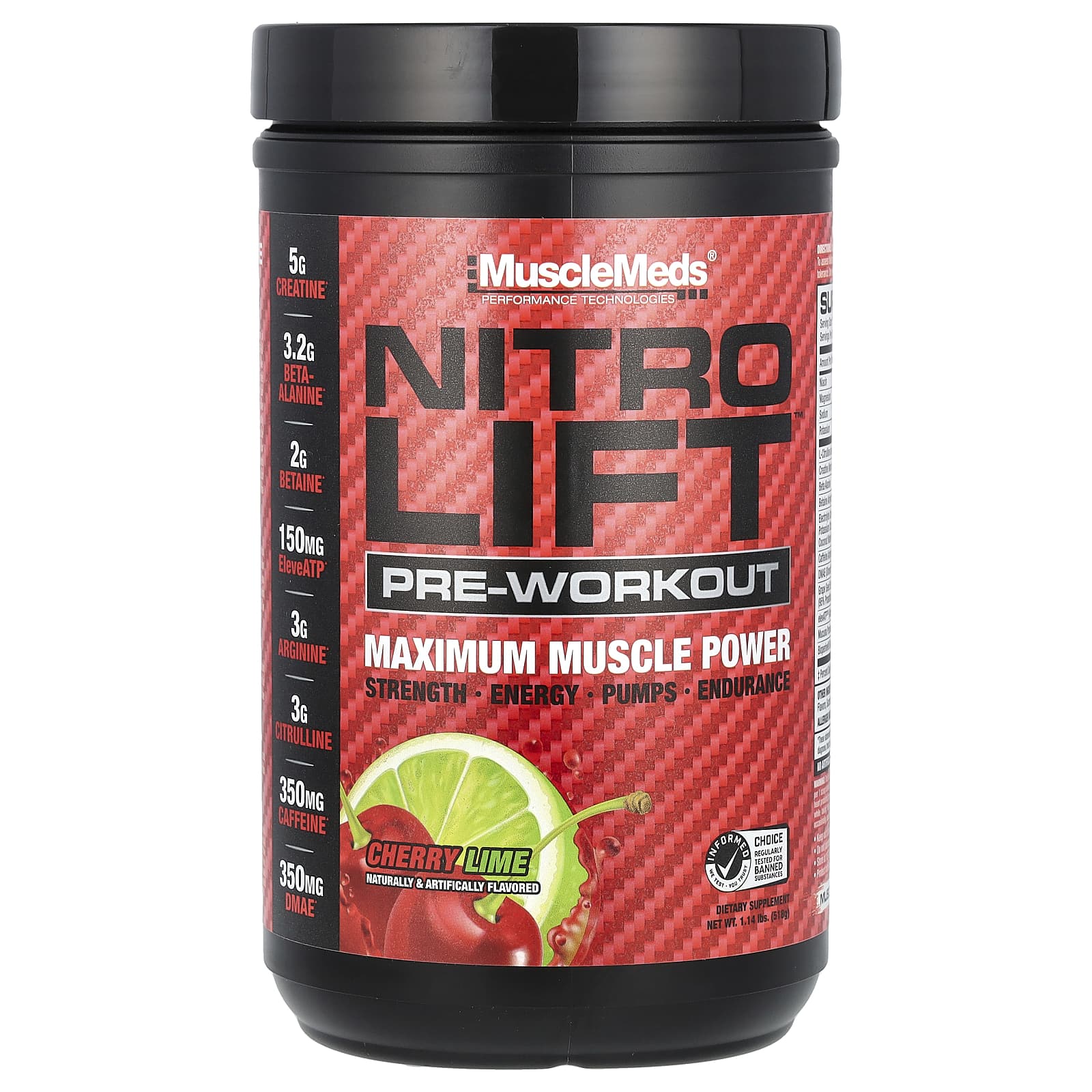 MuscleMeds Nitro Lift предтренировочный комплекс вишня и лайм 518 г 114 фунта 4590₽