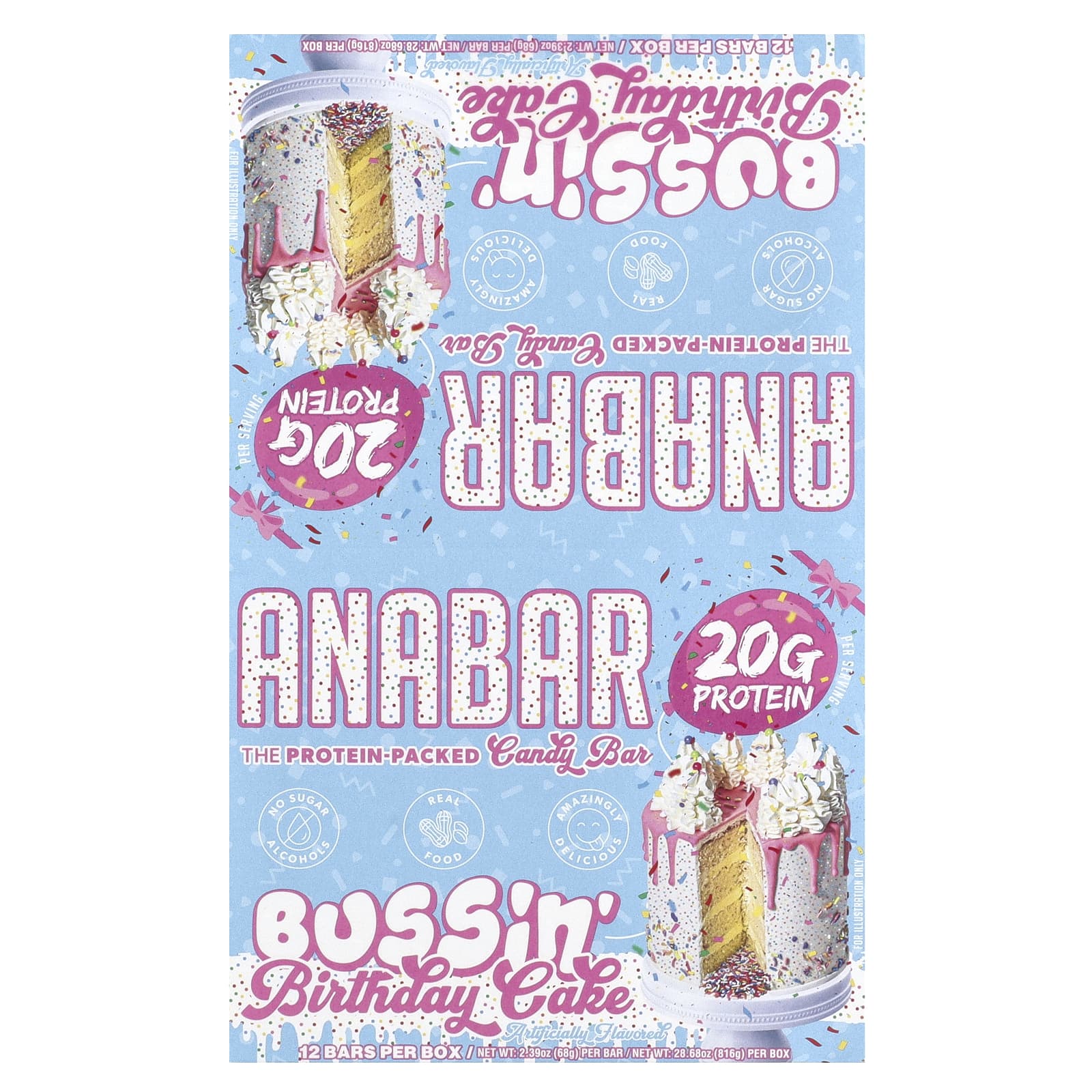 The Anabar The Protein-Packed Candy Bar Bussin Birthday Cake 12 батончиков 68 г 239 унции 5090₽