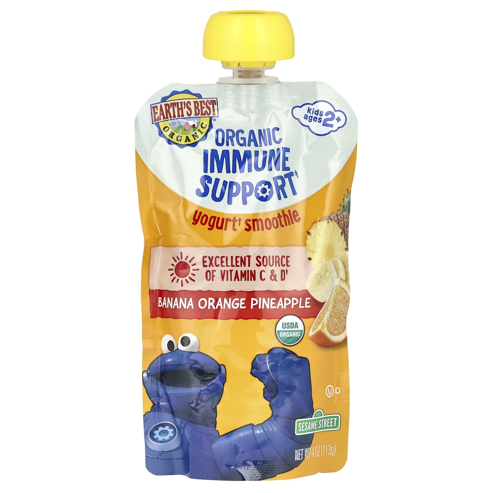 Earths Best Organic Immune Support Yogurt Smoothie Ages 2 Banana Orange Pineapple 4 oz 113 g 1390₽