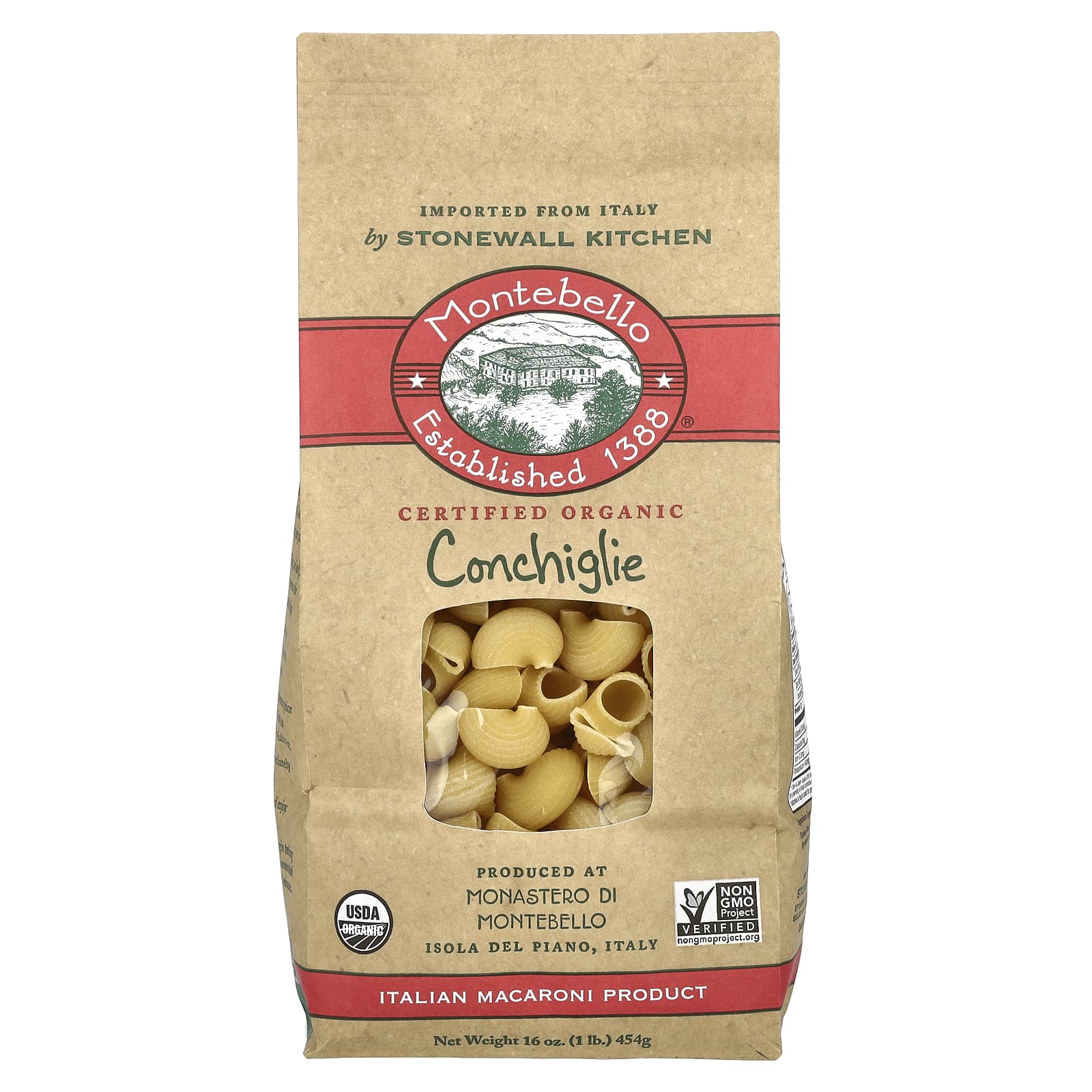 Montebello Organic Conchiglie 16 oz 454 g 1590₽