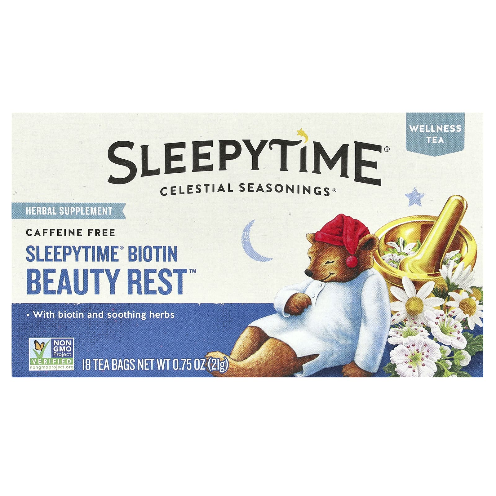 Celestial Seasonings SleepyTime Biotin Beauty Rest без кофеина 18 чайных пакетиков 21 г 075 унции 1690₽