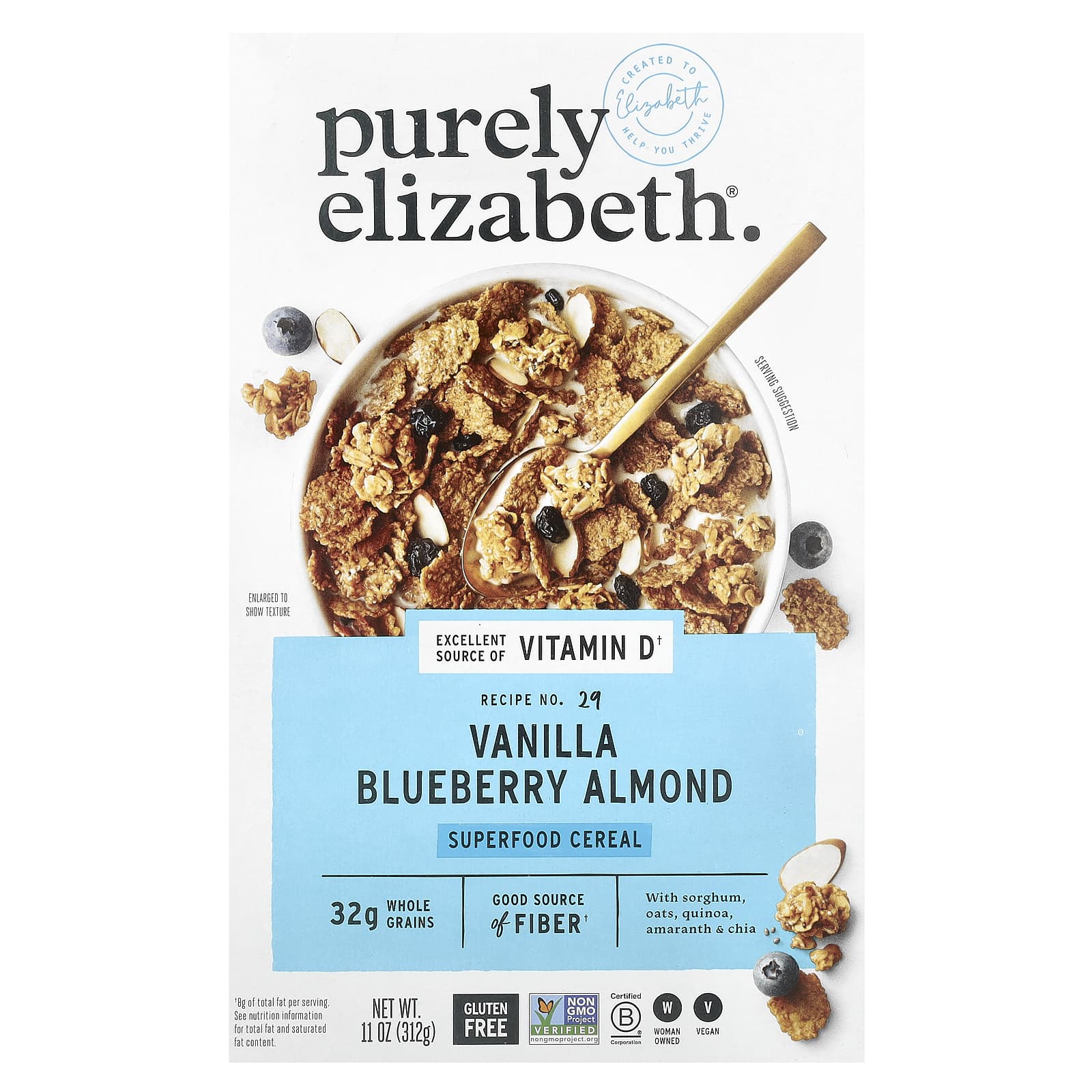 Purely Elizabeth Superfood Cereal ваниль черника и миндаль 312 г 11 унций 1990₽