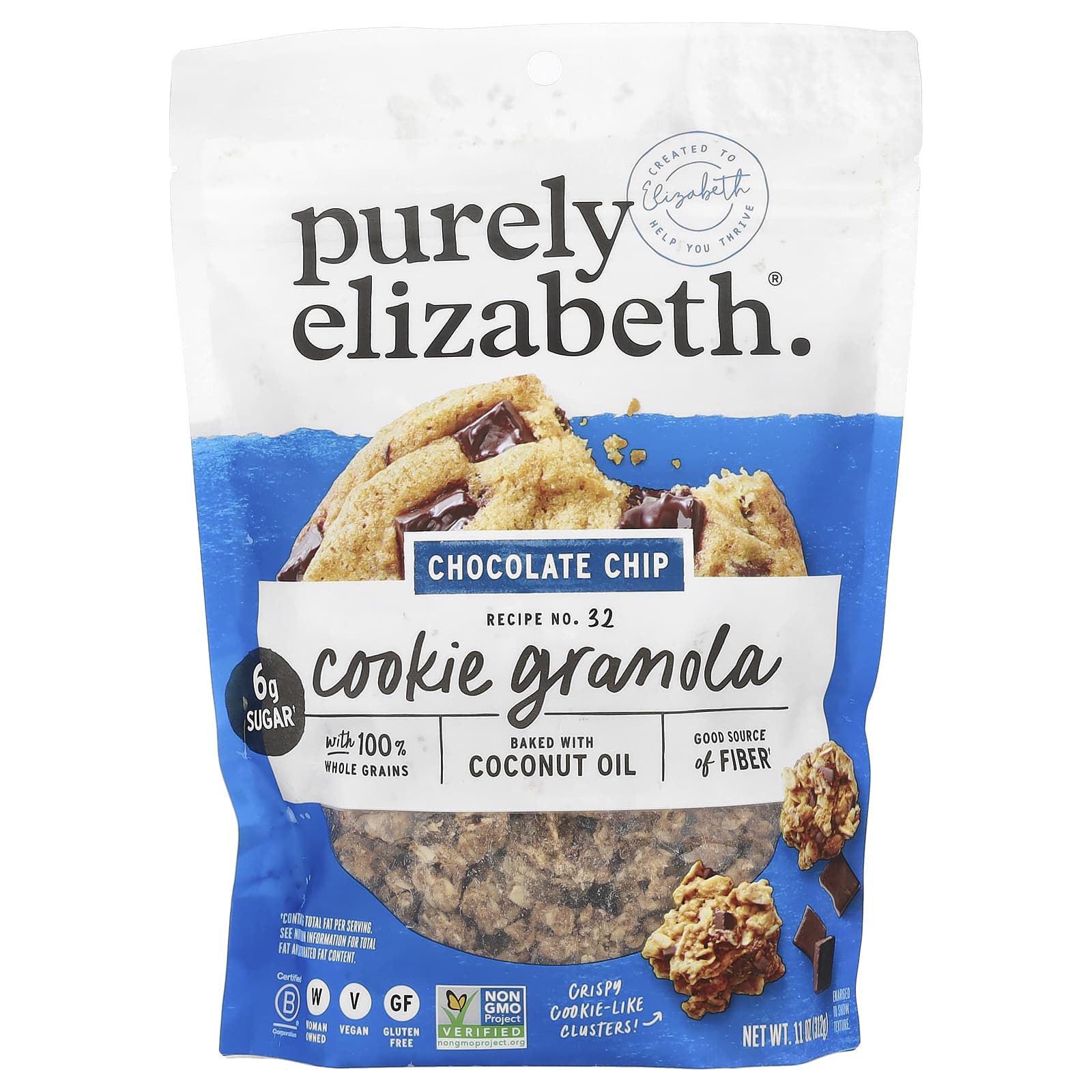 Purely Elizabeth Cookie Granola шоколадная крошка 312 г 11 унций 1990₽
