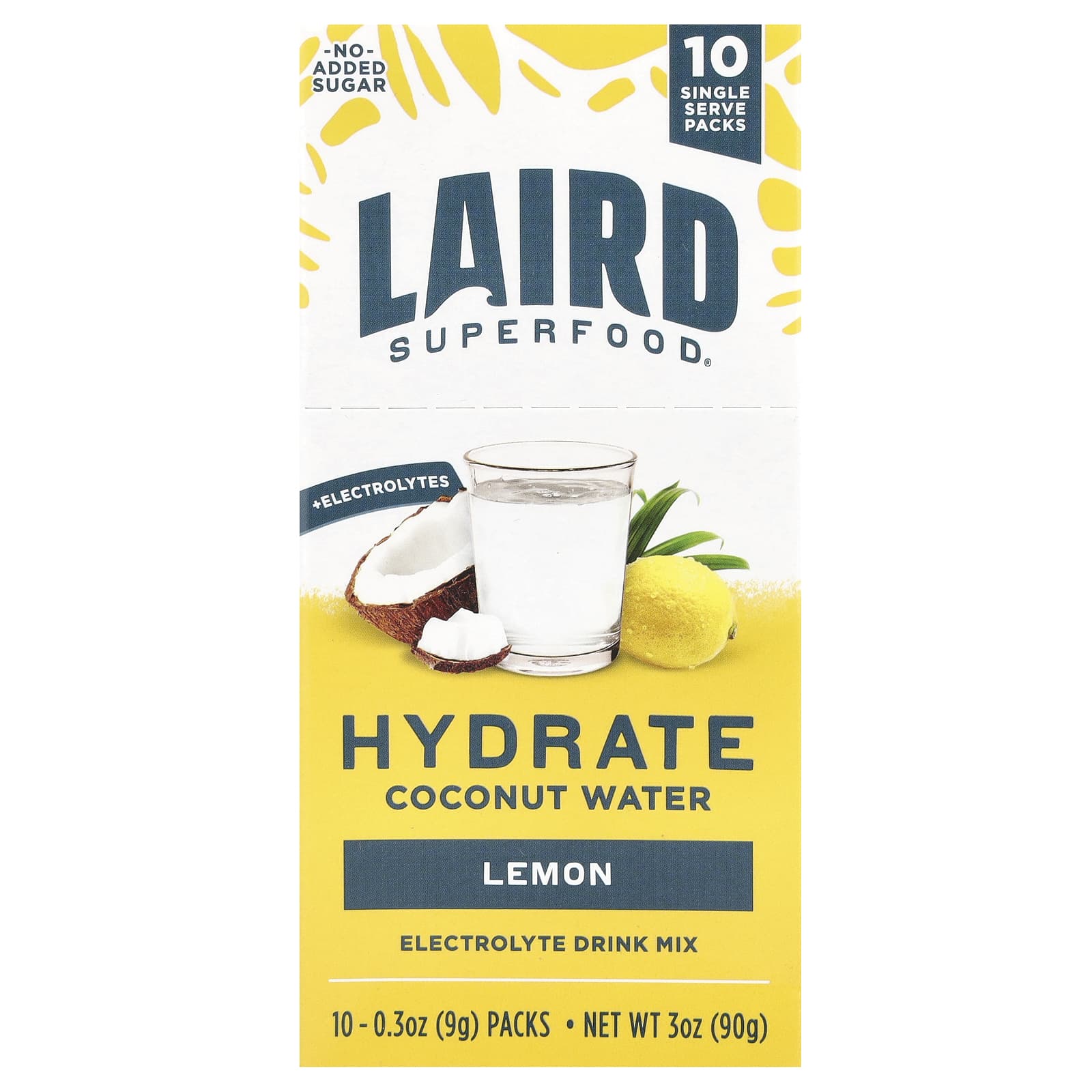 Laird Superfood Hydrate Coconut Water смесь для приготовления электролитов лимон 10 пакетиков по 9 г 03 унции 2890₽