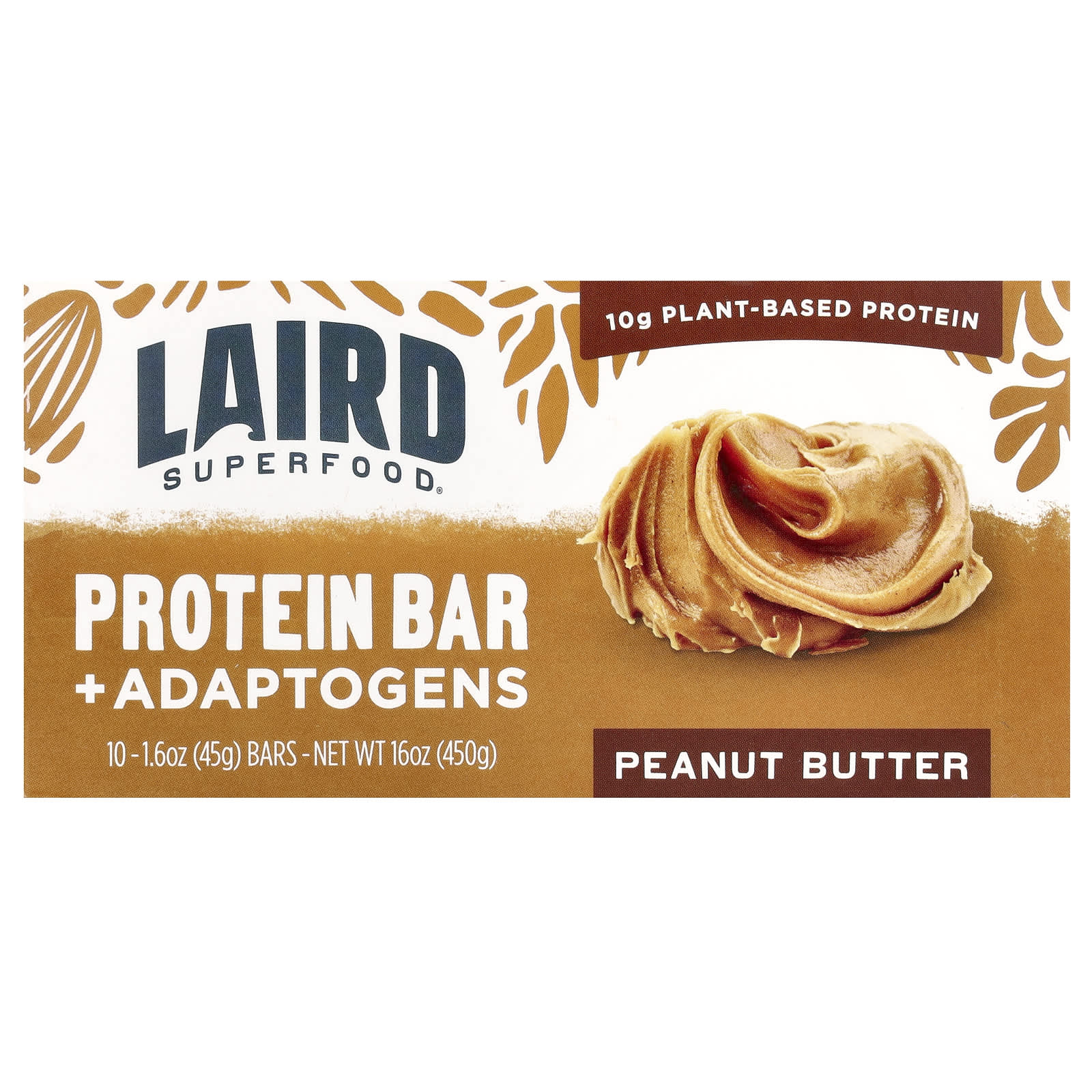 Laird Superfood Протеиновый батончик адаптогены арахисовая паста 10 батончиков по 45 г 16 унции 3590₽