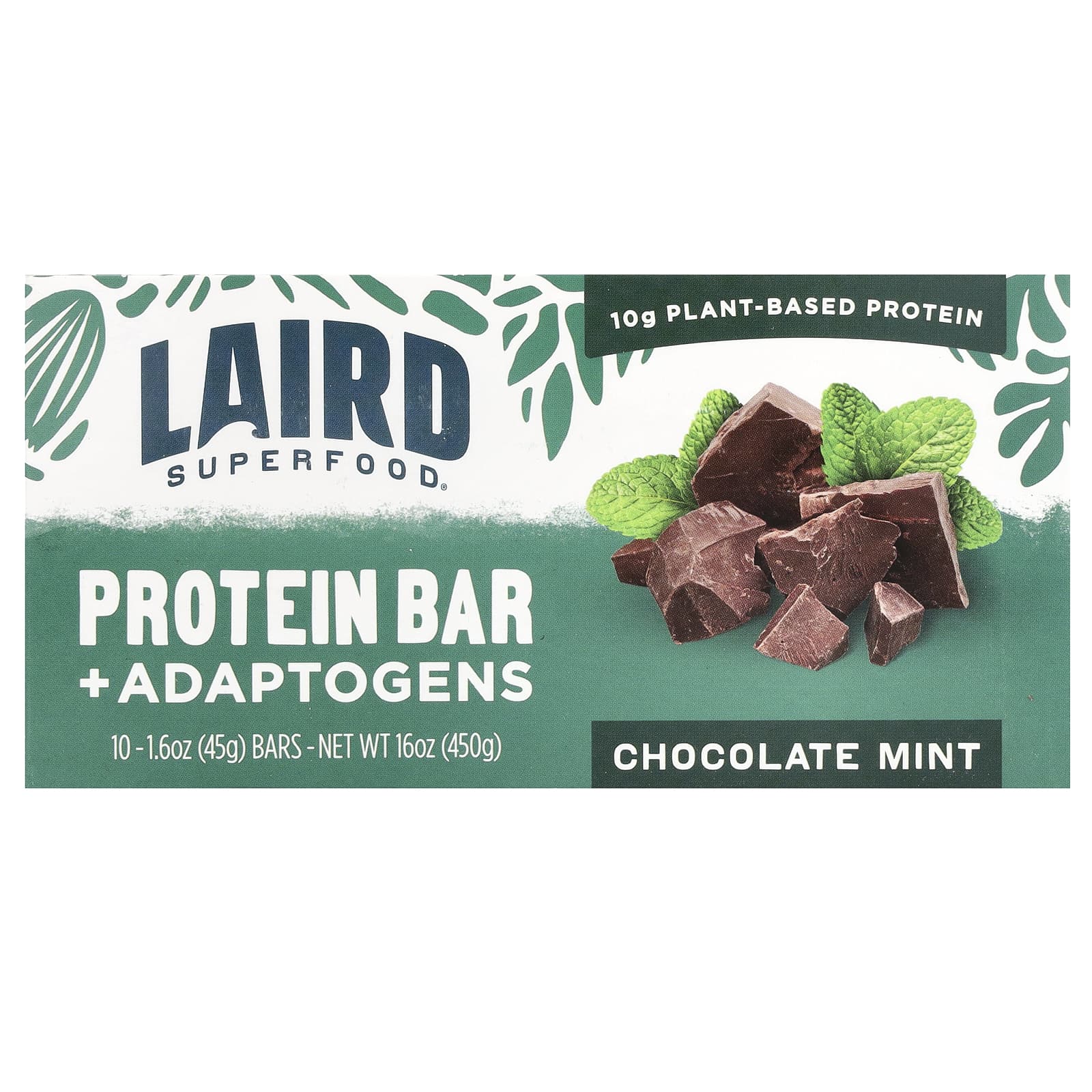 Laird Superfood Протеиновый батончик адаптогены шоколадно-мята 10 батончиков по 45 г 16 унции 4290₽
