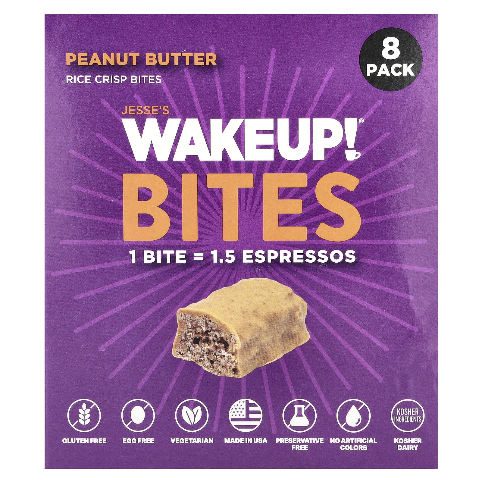 Jesses WAKEUP Rice Crisp Bites арахисовая паста 8 пакетиков по 15 г 053 унции 2090₽