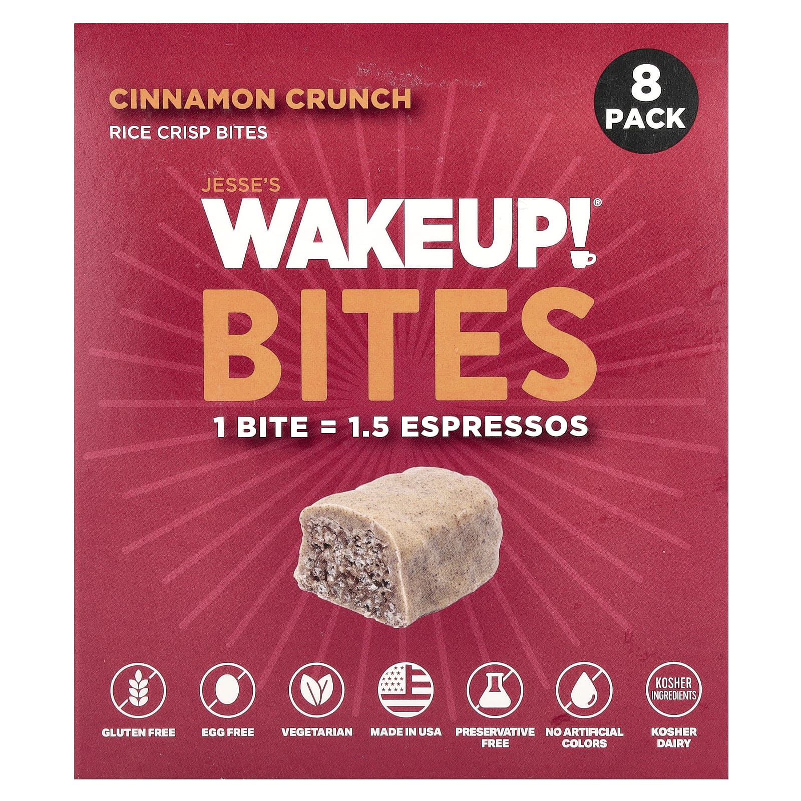 Jesses WAKEUP Rice Crisp Bites хрустящая корочка с корицей 8 пакетиков по 15 г 053 унции 2090₽
