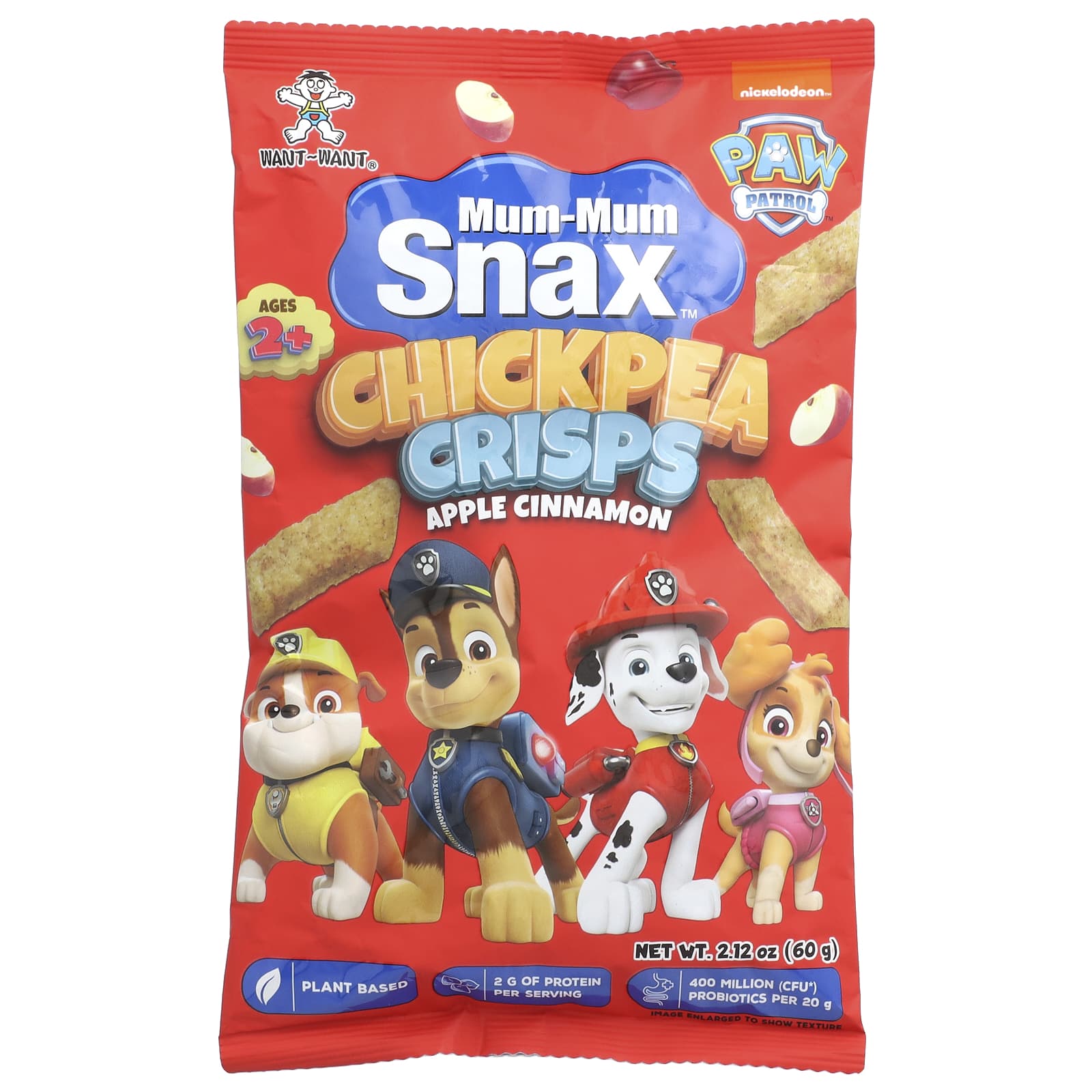 Hot Kid Mum-Mum Snax чипсы из нута Paw Patrol для детей от 2 лет яблоко и корица 60 г 212 унции 1490₽