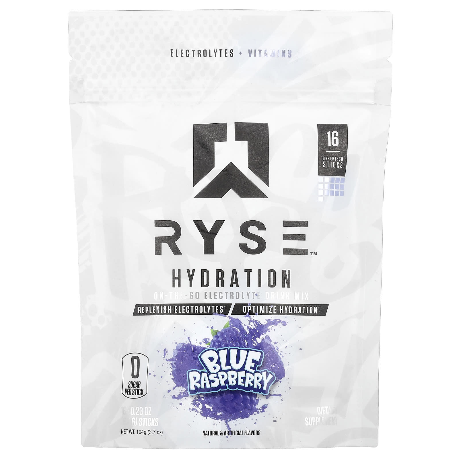 RYSE Hydration электролитная смесь для приготовления на вынос голубая малина 16 стиков по 65 г 023 унции 2990₽