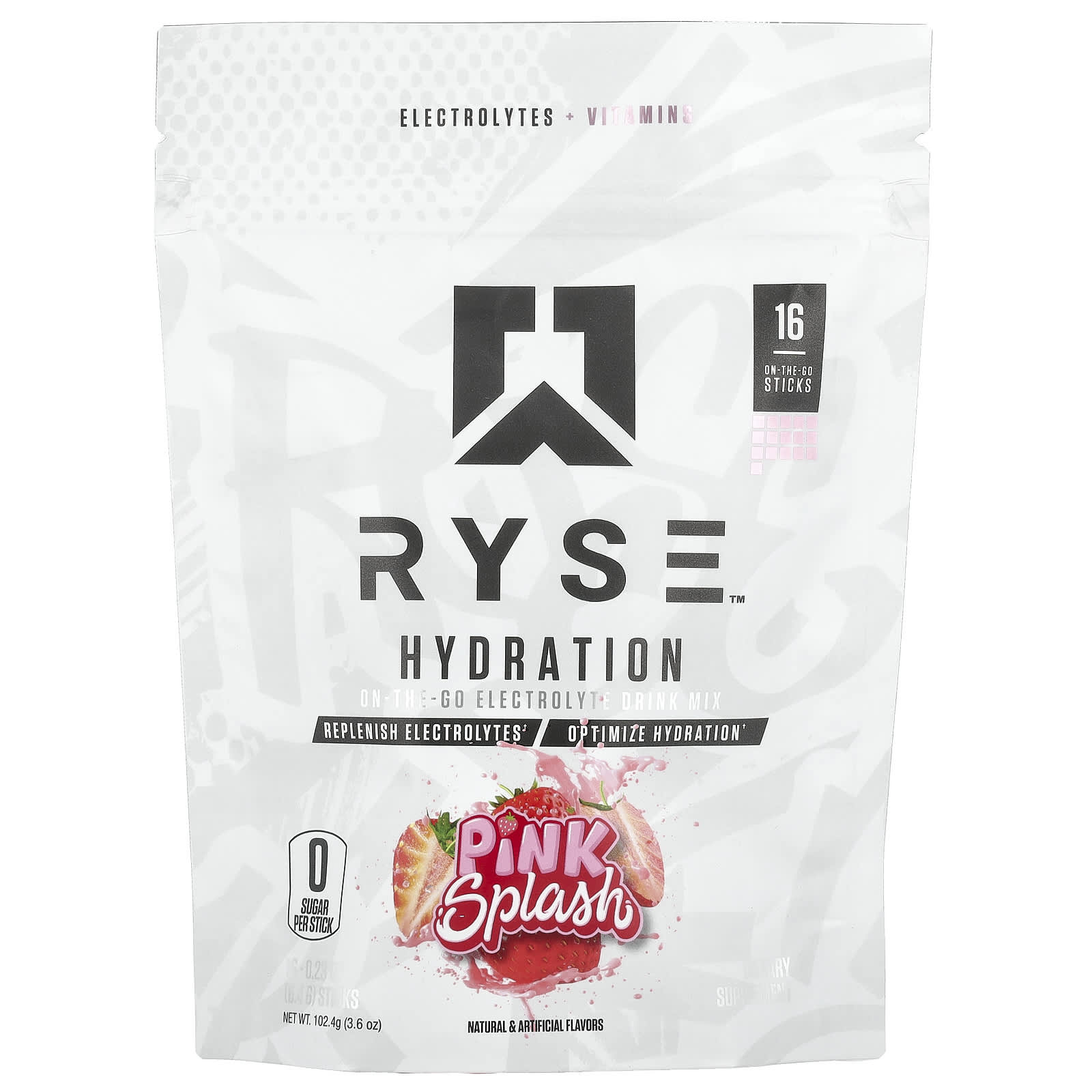 RYSE Hydration электролитная смесь для приготовления на вынос розовый всплеск 16 стиков по 64 г 023 унции 2990₽