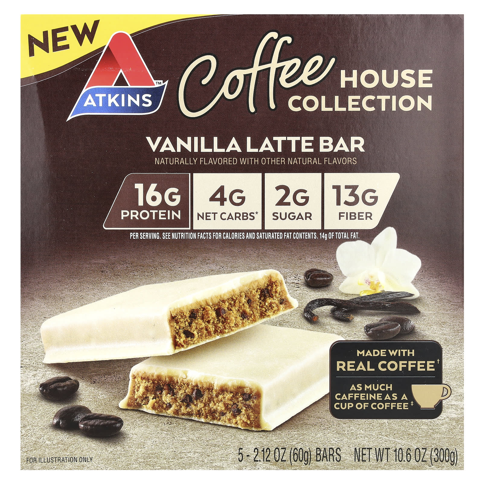 Atkins Coffee House Collection ванильный латте 5 батончиков по 60 г 212 унции 2090₽