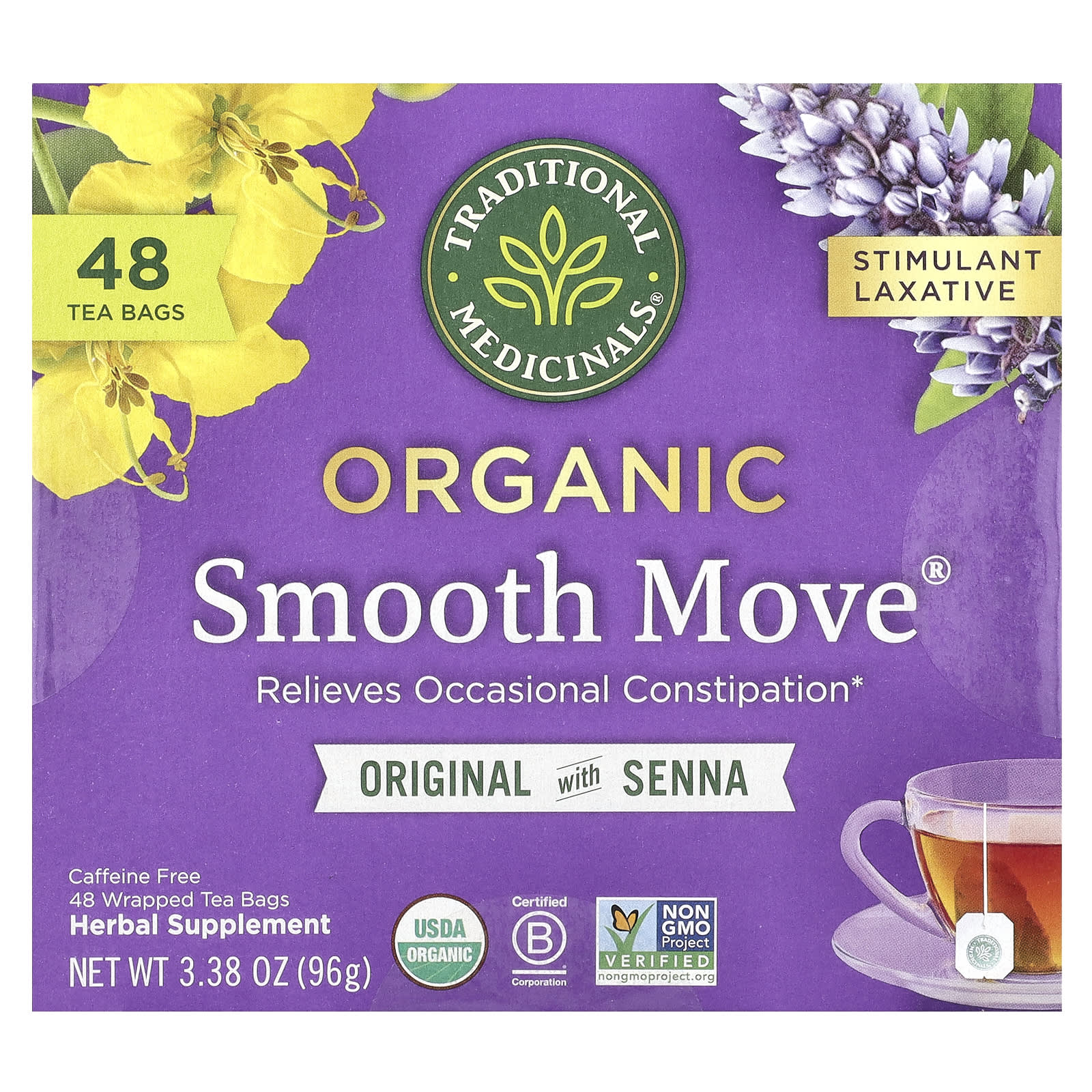 Traditional Medicinals Organic Smooth Move без кофеина 48 чайных пакетиков в упаковке 96 г 338 унции 3190₽