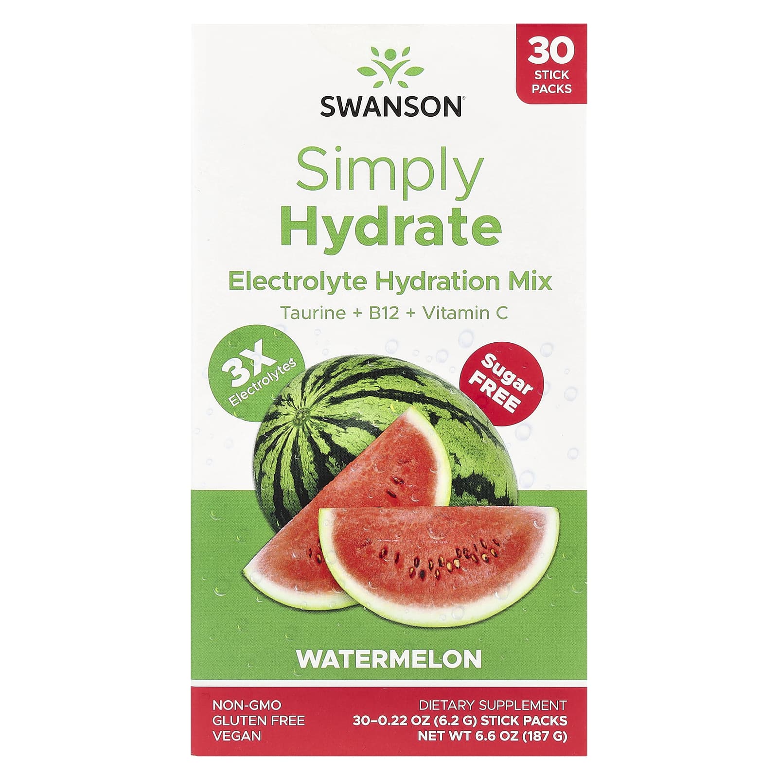 Swanson Simply Hydrate смесь для гидратации электролитов без сахара арбуз 30 пакетиков по 62 г 022 унции 3590₽