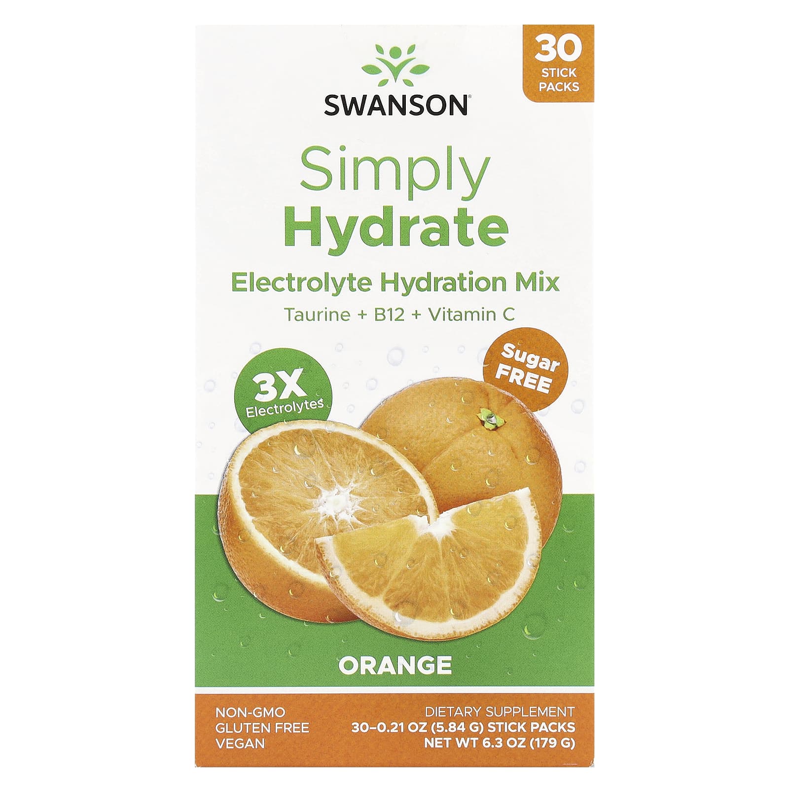 Swanson Simply Hydrate смесь для гидратации электролитов без сахара апельсин 30 пакетиков по 584 г 021 унции 3590₽
